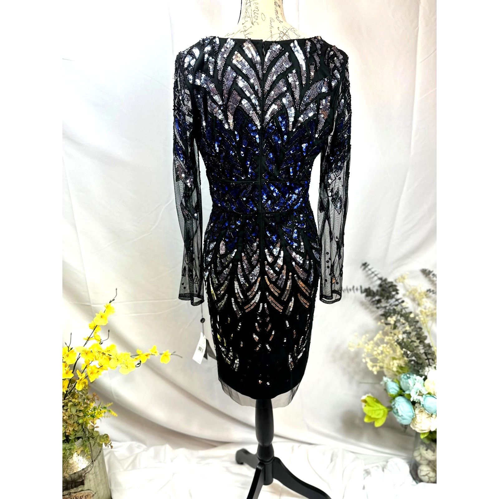 Adrianna Papell Adrianna Papell Lng Sleeve Beaded Sparkling Cocktail Dress 8 Size M / US 6-8 / IT 42-44 - 13 Thumbnail