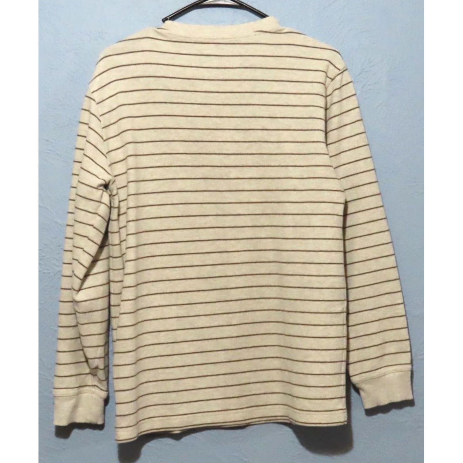 Vintage VINTAGE LL Bean Men's Small Regular Waffle Henley Long Sleeve Brown Striped Cream Shirt Size US S / EU 44-46 / 1 - 5 Thumbnail