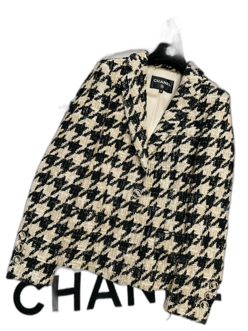 Chanel Chanel Brown Black Houndstooth Long Sleeve Coat Size S / US 4 / IT 40 - 1 Thumbnail