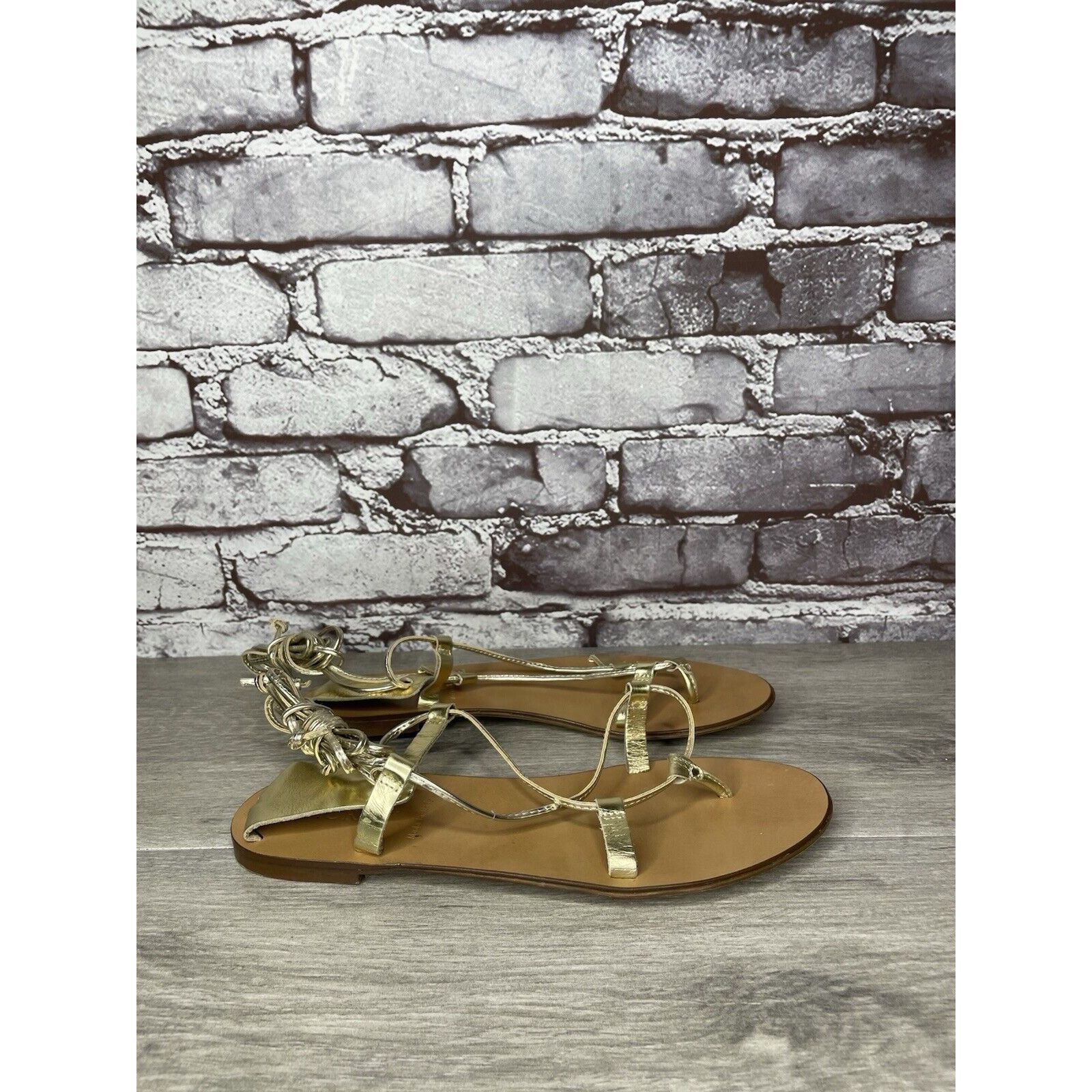 J.Crew J. Crew Metallic Gold Leather Ankle Wrap Around Sandals Wome Size US 7.5 / IT 37.5 - 17 Thumbnail