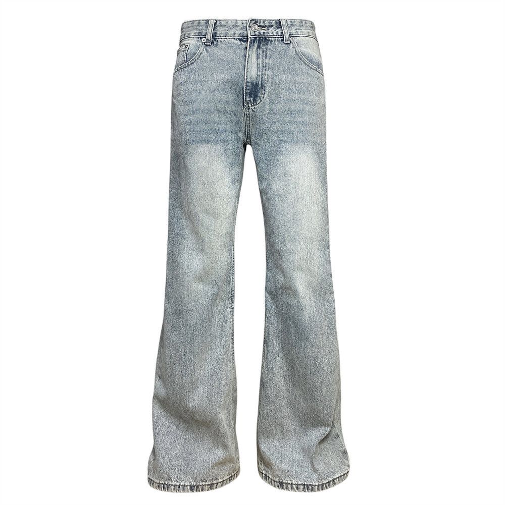 Vintage men's cleanfit distressed washed loose flared jeans