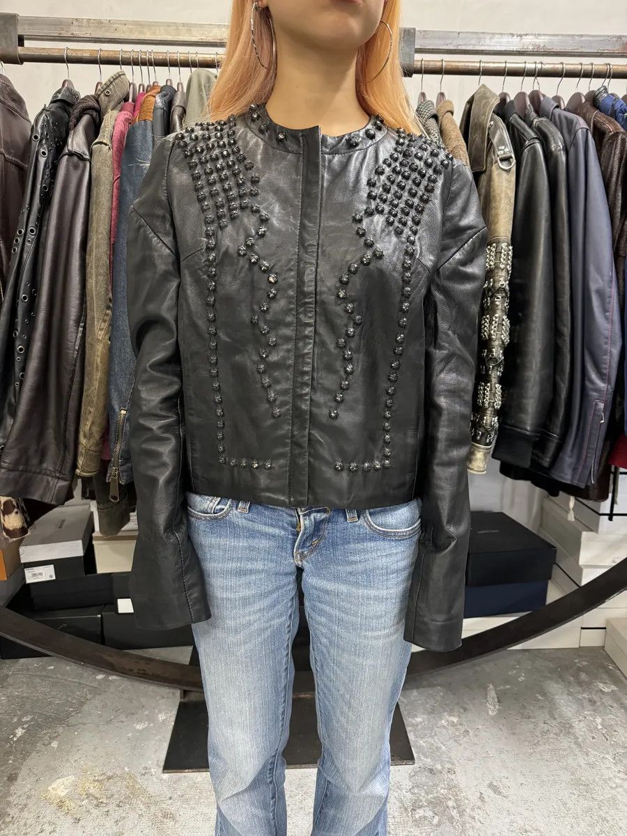 Designer × Givenchy × Vintage AW2010 Givenchy Black Crystal Embellished Leather Jacket by Riccardo Tisci Size S / US 4 / IT 40 - 2 Thumbnail
