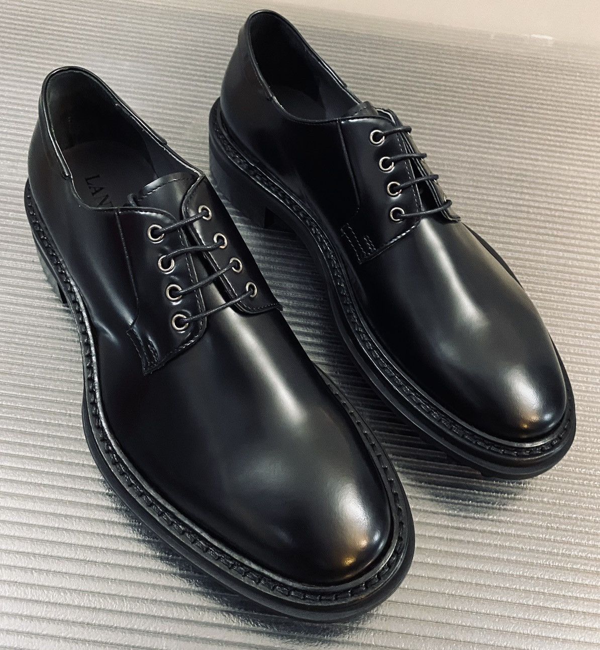 Lanvin Lanvin 🇮🇹 black soft glossy calfskin creeper sole derby 9 NEW Size US 9 / EU 42 - 4 Thumbnail