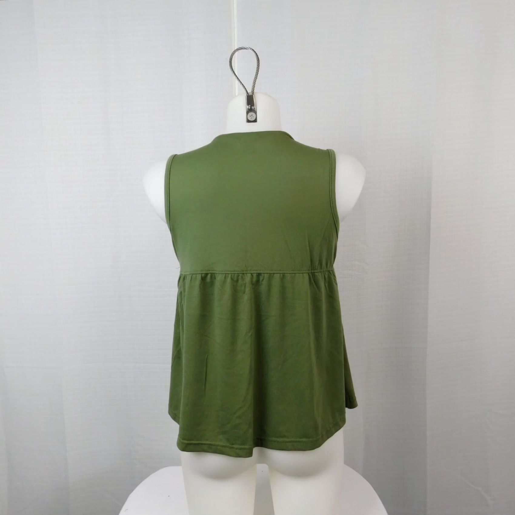 Olive Womens Sleeveless Crew Neck Knit Peplum Tank Olive Green Medium Size M / US 6-8 / IT 42-44 - 3 Thumbnail
