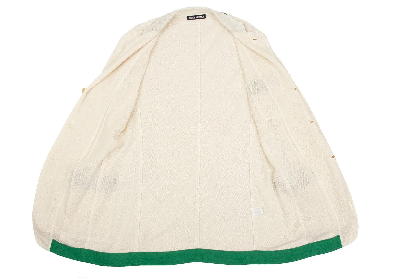 Issey Miyake Linen Acrylic Color-Collared Long Knit Jacket in Cream Green Size US XL / EU 56 / 4 - 11 Thumbnail