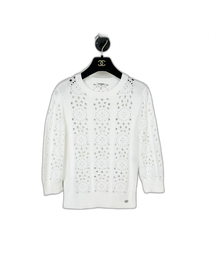 Chanel Chanel White Hollow Knit Sweater Top Size S / US 4 / IT 40 - 1 Thumbnail