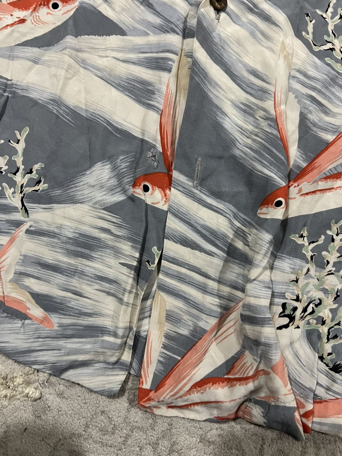 Vintage Vintage 70s "Flying Fish" Pineapple Juice Rayon Hawaii Shirt Size US L / EU 52-54 / 3 - 3 Thumbnail