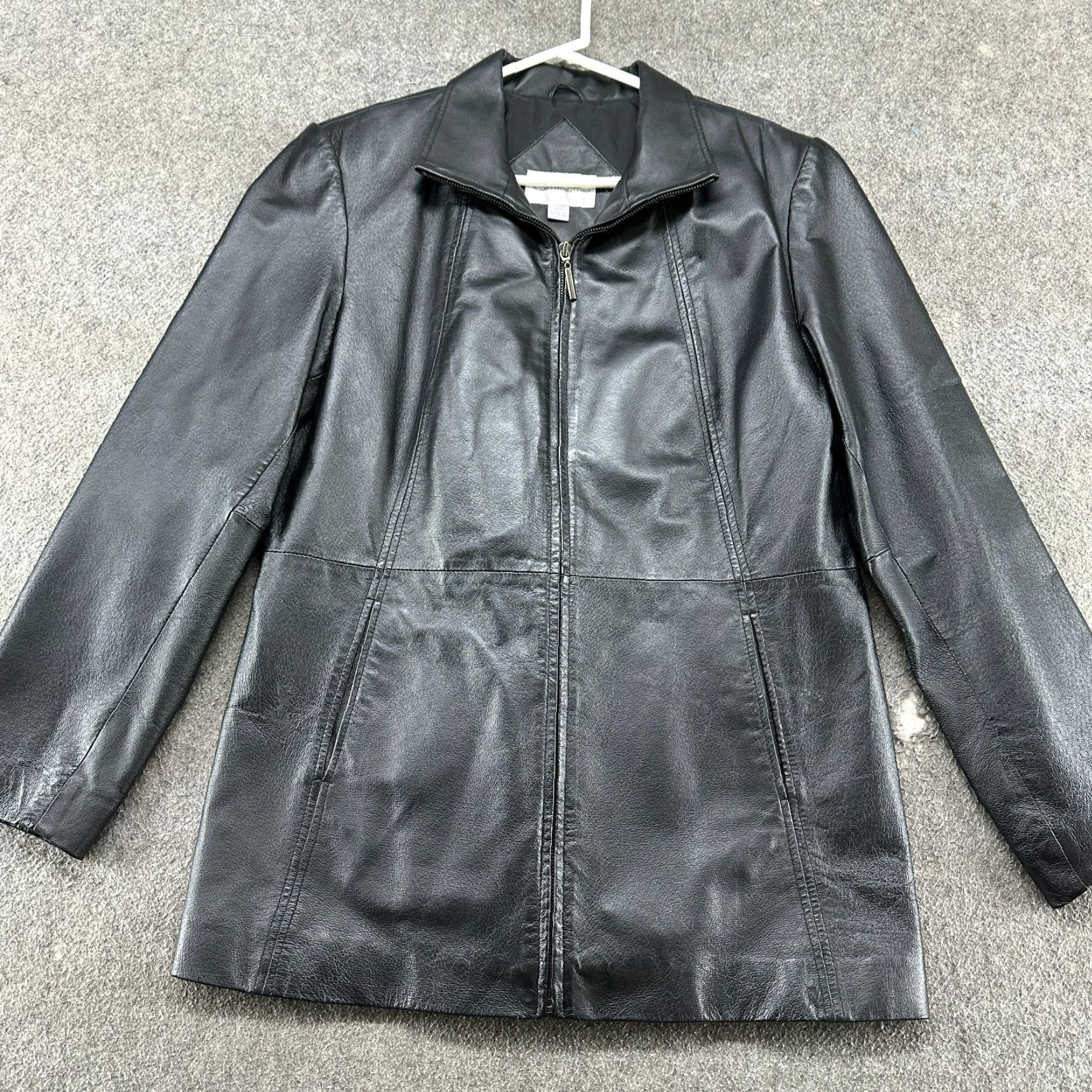 Worthington VINTAGE Worthington Jacket Women L Black Leather Full Zip 90s Pea Coat Regular Length Long Sleeve Zipper Lined Pockets Mens Women Girls Size L / US 10 / IT 46 - 3 Thumbnail