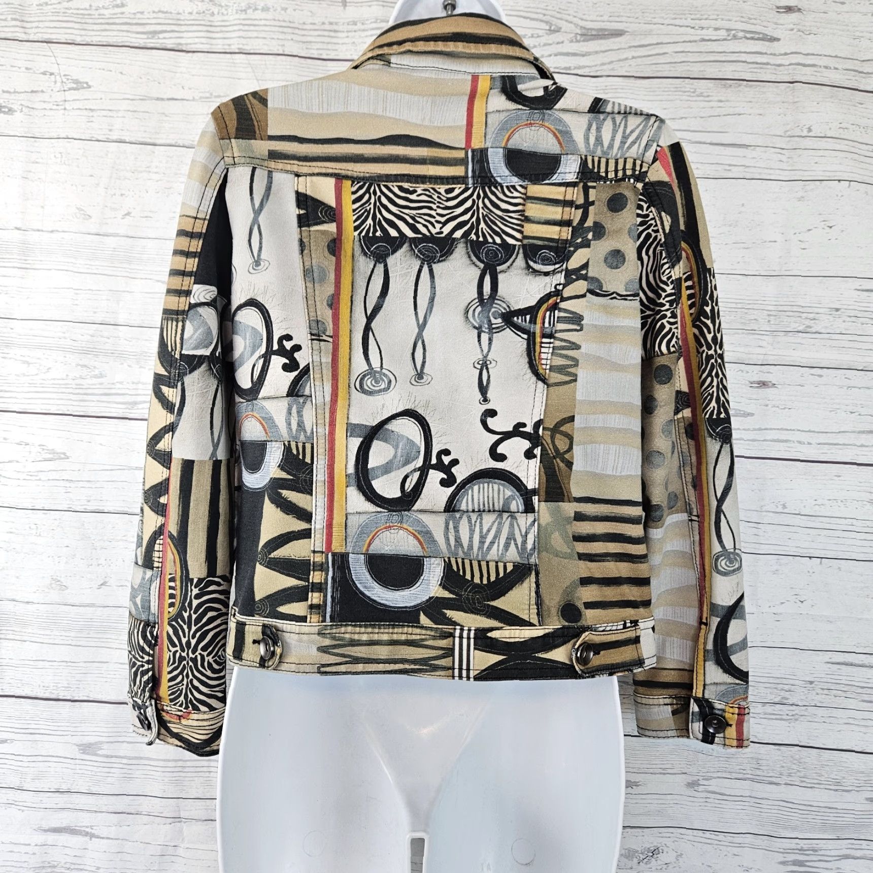 Vintage Simply Art by Dolcezza Womens Jacket Sz Small Black Brown Abstract Button Up Size S / US 4 / IT 40 - 3 Thumbnail