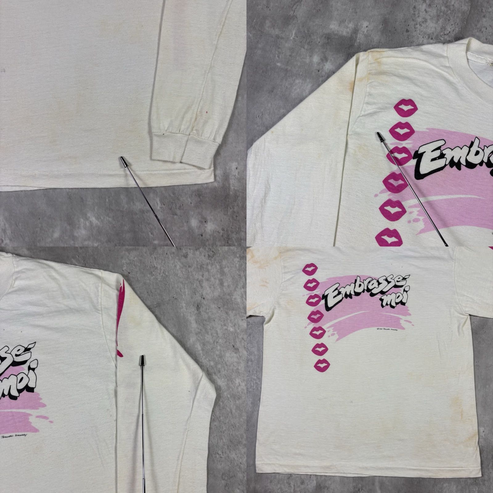 Vintage VINTAGE Embrasse Moi T Shirt French Funny Humor White Long Sleeve L Women 90s Barbie Screen Stars Designers? Size L / US 10 / IT 46 - 8 Thumbnail