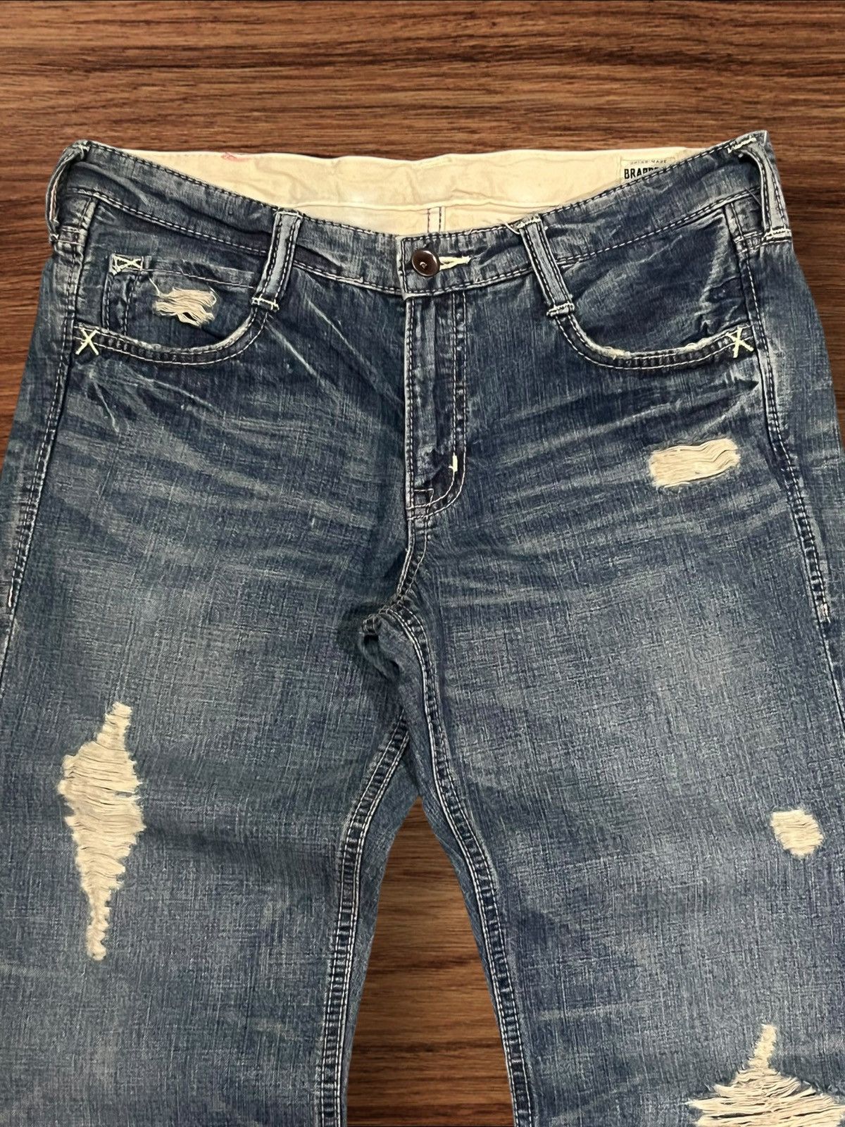 Japanese Brand ⚡️Insane⚡️Japanese Brand Brappers Union Made Distressed Jeans Size US 28 / EU 44 - 4 Thumbnail