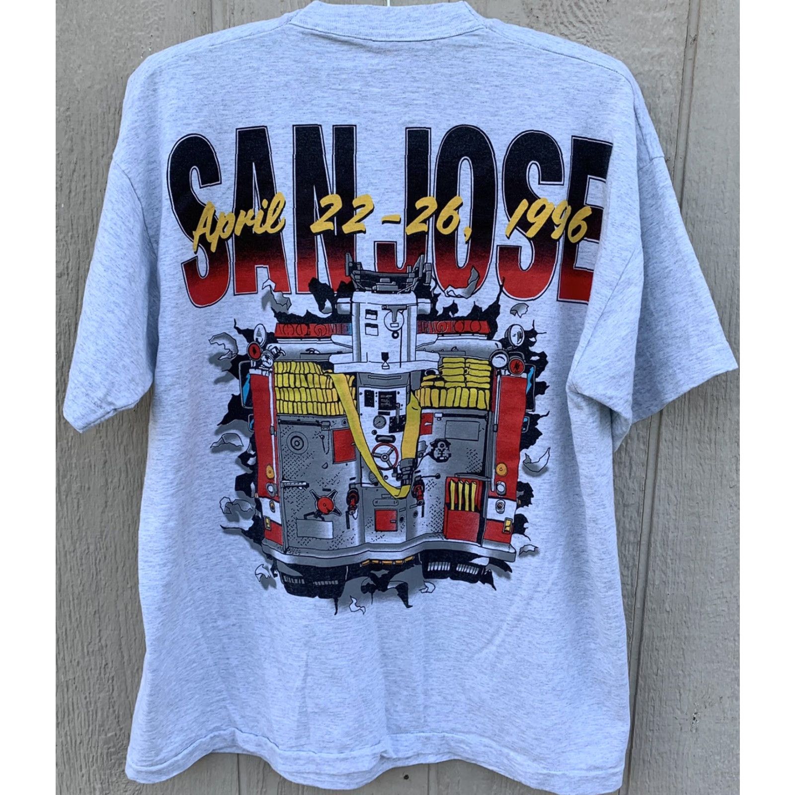 Fruit Of The Loom VINTAGE California Fire Rescue West San Jose 1996 t-shirt XL Fruit of the Loom Unisex Adults Short Sleeve Crew Neck Heather Gray 50/50 Graphic Print Size US XL / EU 56 / 4 - 4 Thumbnail