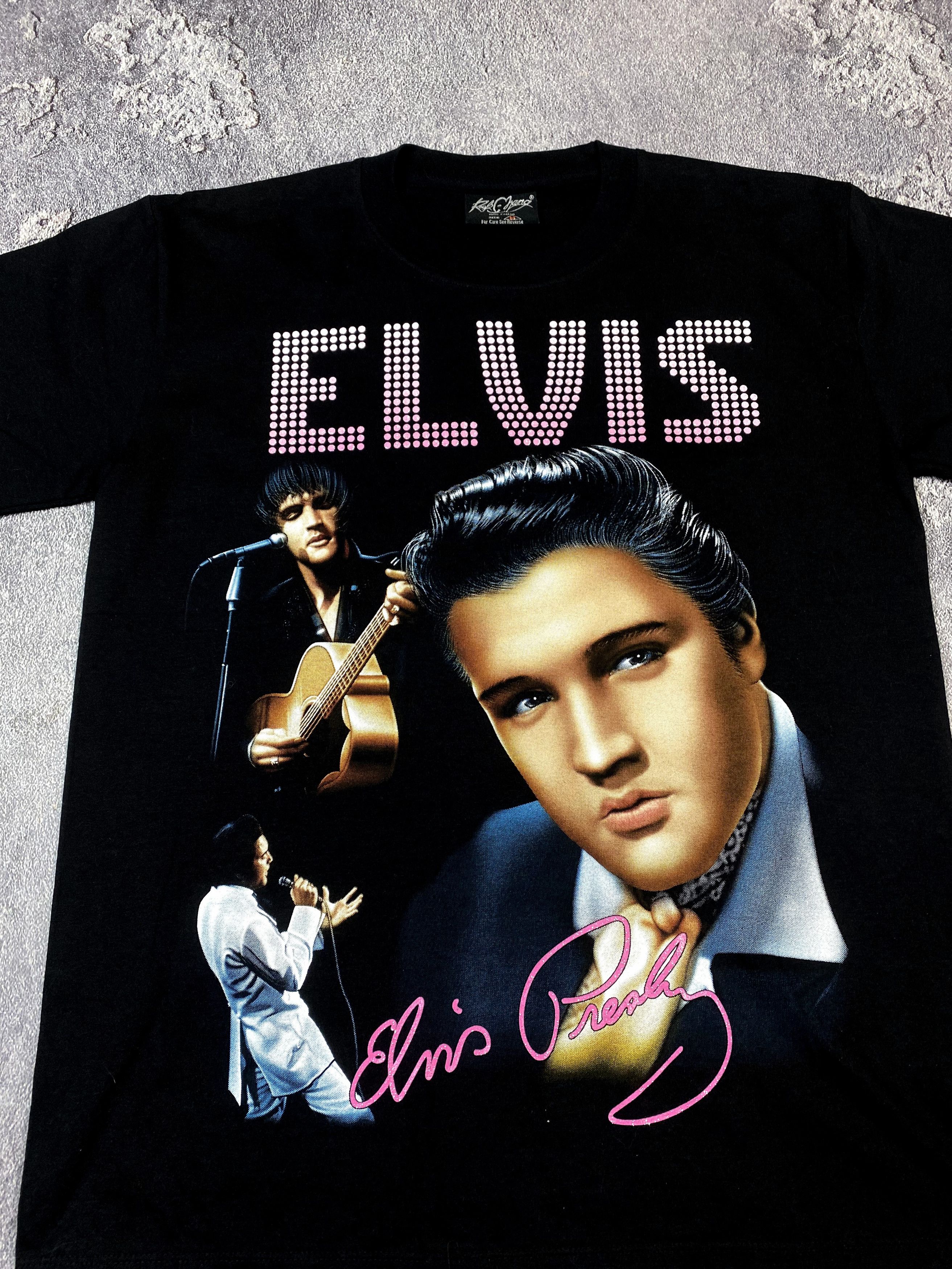 Band Tees × Vintage Vintage 00s Elvis Presley Pink Logo Black T-shirt Y2K Size US M / EU 48-50 / 2 - 3 Thumbnail