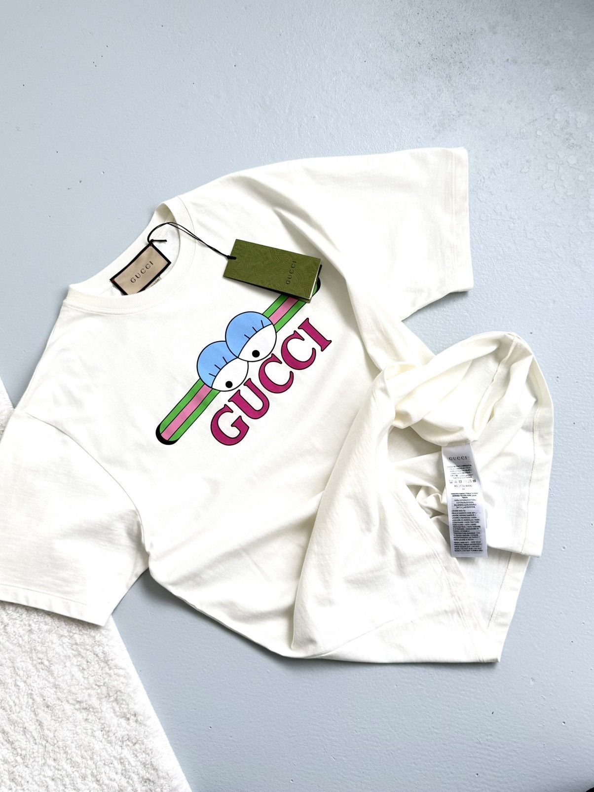 Gucci Gucci Cartoon Eyes Logo T-Shirt Off-White Cream Cotton Tee Size US S / EU 44-46 / 1 - 6 Thumbnail