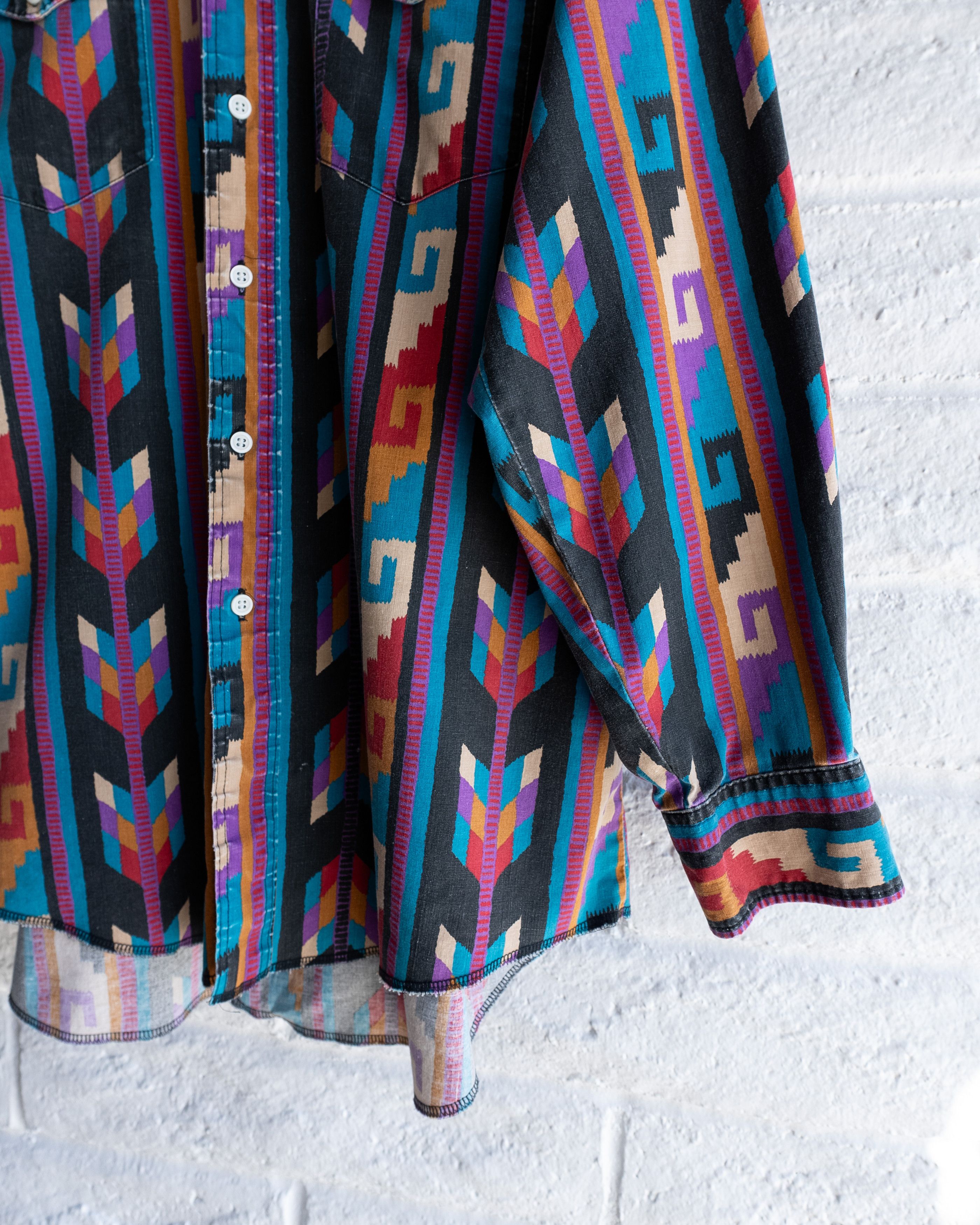 Wrangler Vintage 90s Wrangler Shirt XL Southwestern Brushpopper Aztec Size US XL / EU 56 / 4 - 3 Thumbnail