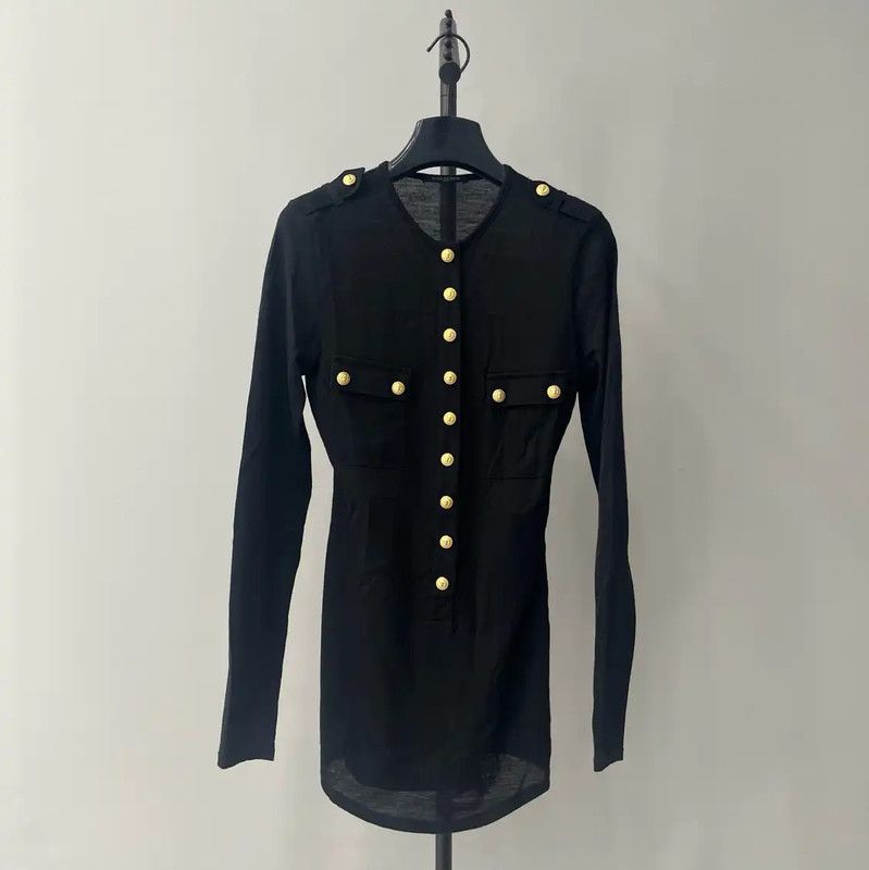 Balmain Black Cotton Long Sleeve Top for Women 0089