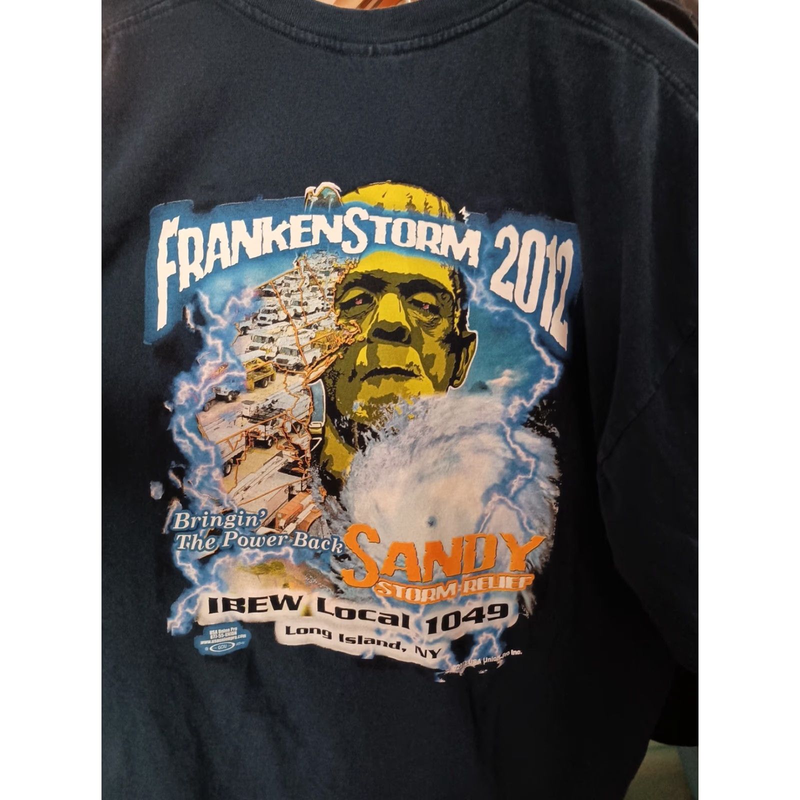 Vintage VINTAGE Official Superstorm Sandy Long Sleeve Tee Union Shirt Relief 2XL Blue Storm USA Mens Shirt Size US XXL / EU 58 / 5 - 4 Thumbnail