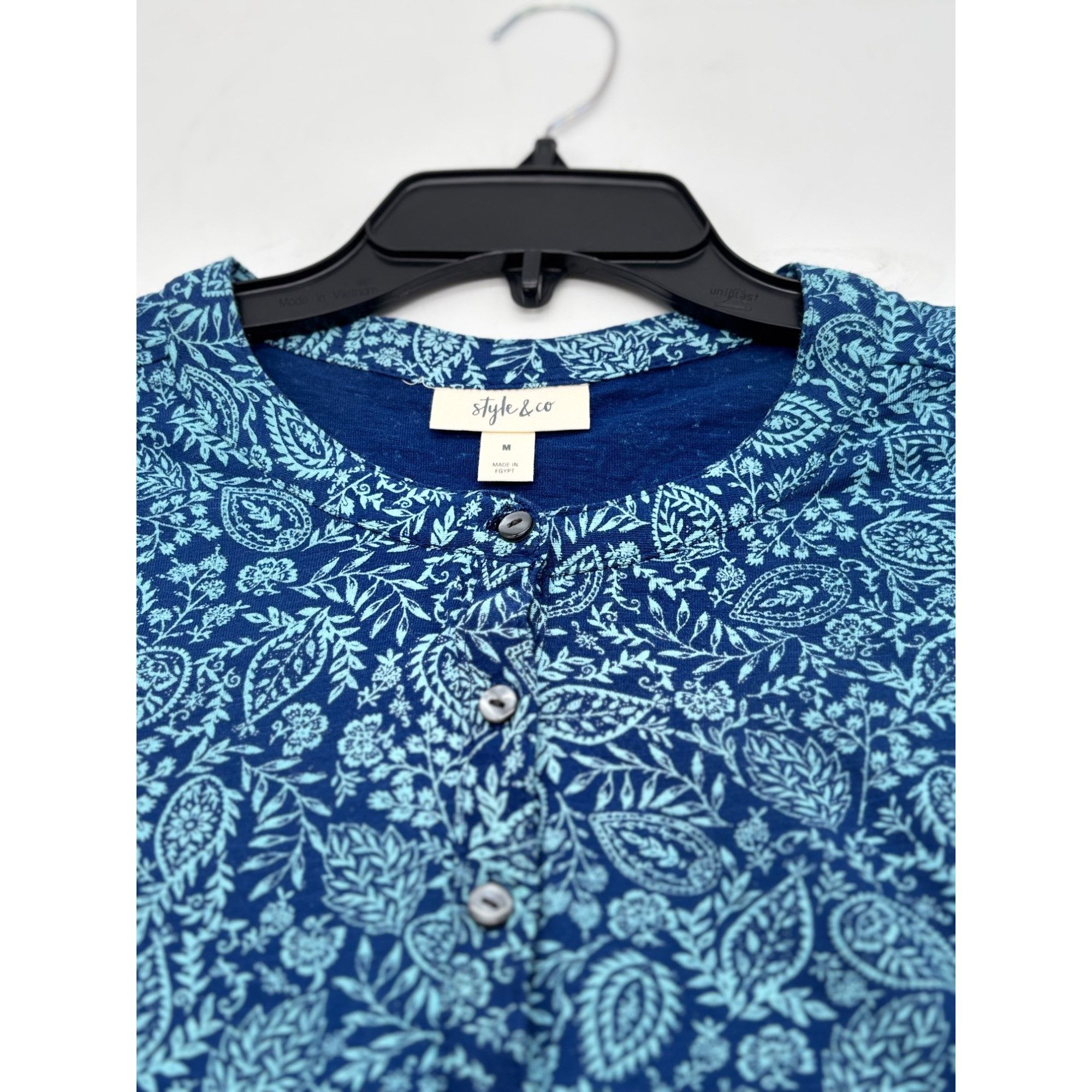 Style & Co Style & Co Cotton Printed Henley T-Shirt, Indigo Paisley, Sz Size M / US 6-8 / IT 42-44 - 9 Thumbnail