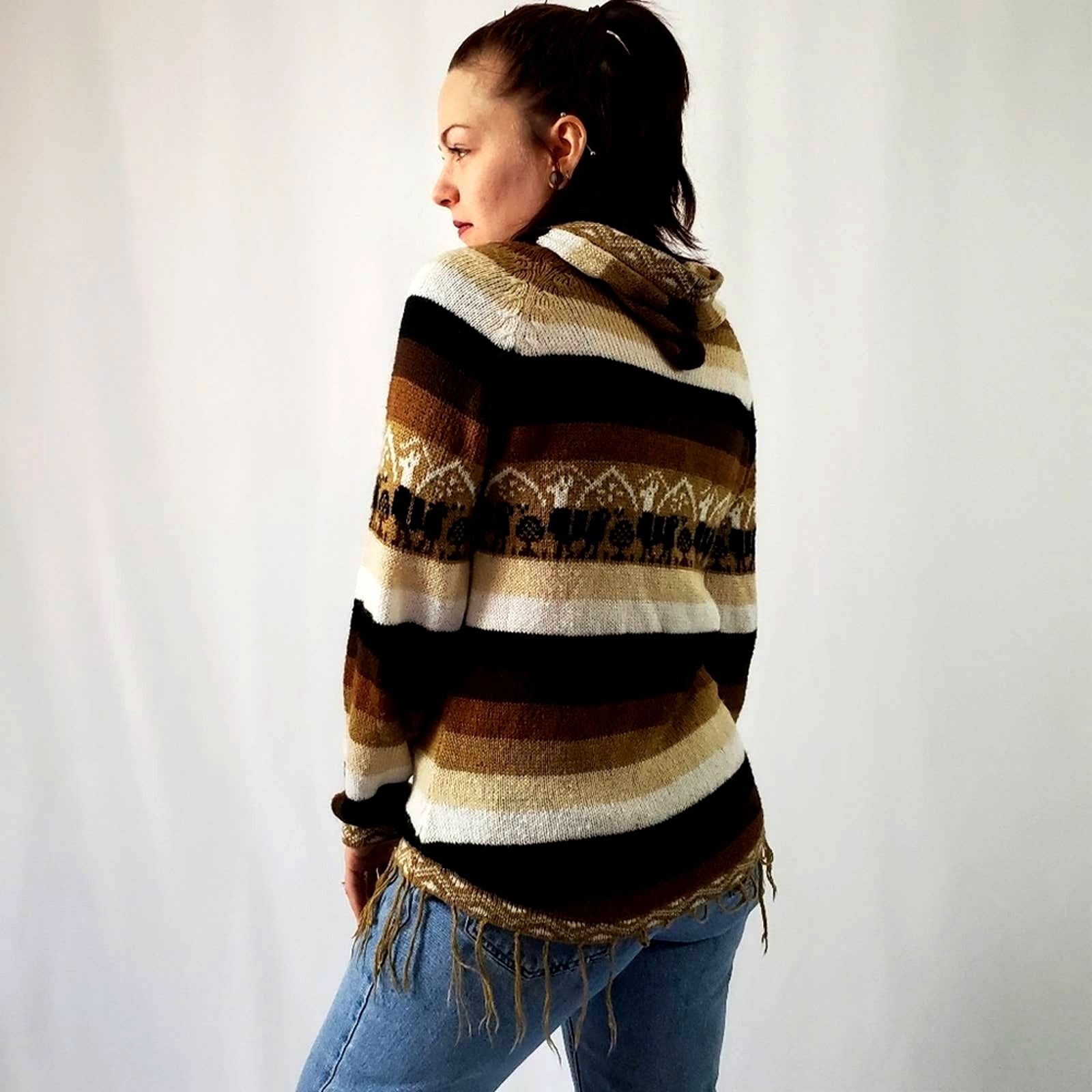 Vintage Vintage 70's Striped Alpaca Fringe Sweater - M Size M / US 6-8 / IT 42-44 - 6 Thumbnail