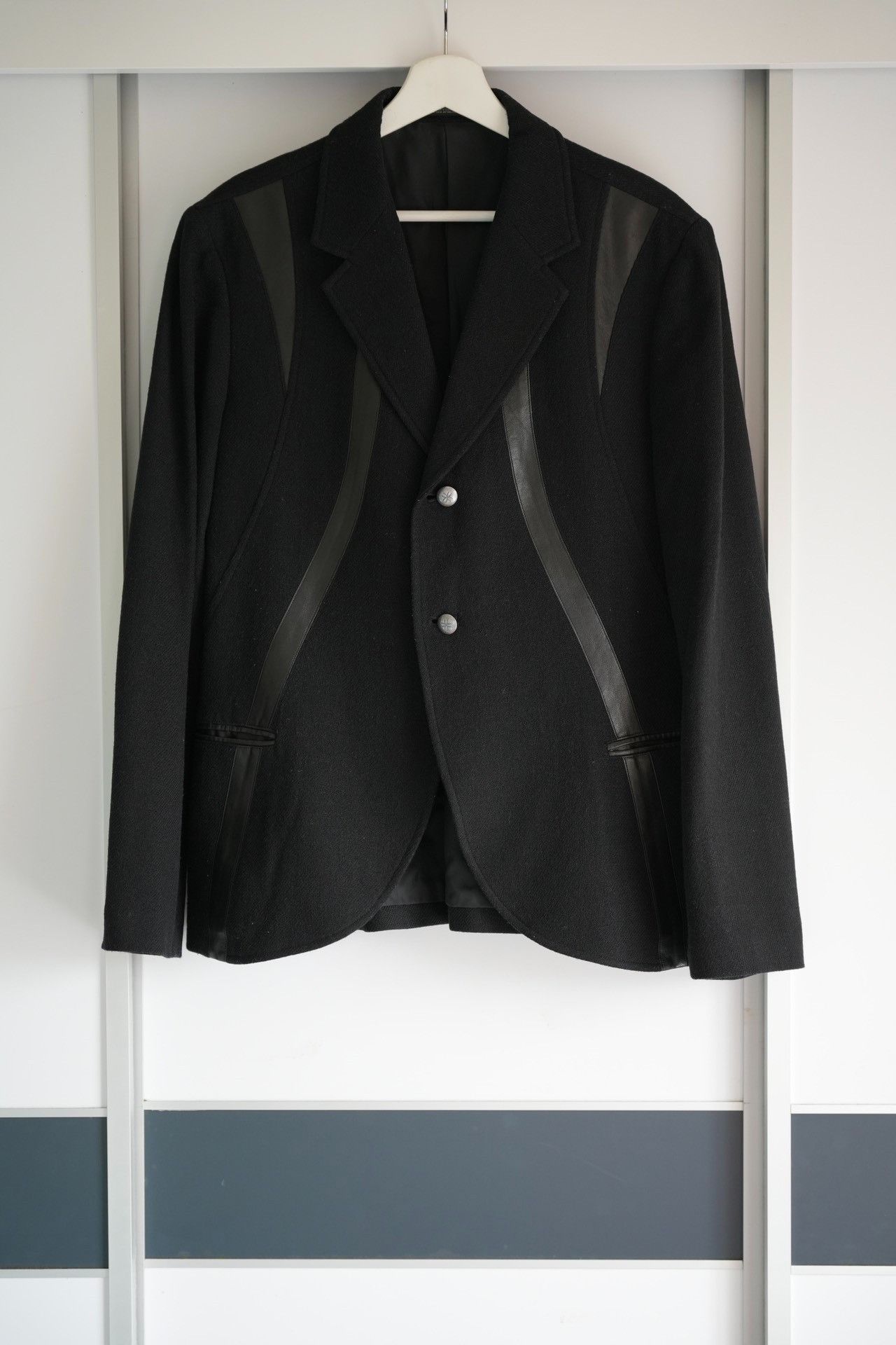 image of Yohji Yamamoto 05Aw Curved Leather And Silver Button Suit in Black, Men's (Size Medium)