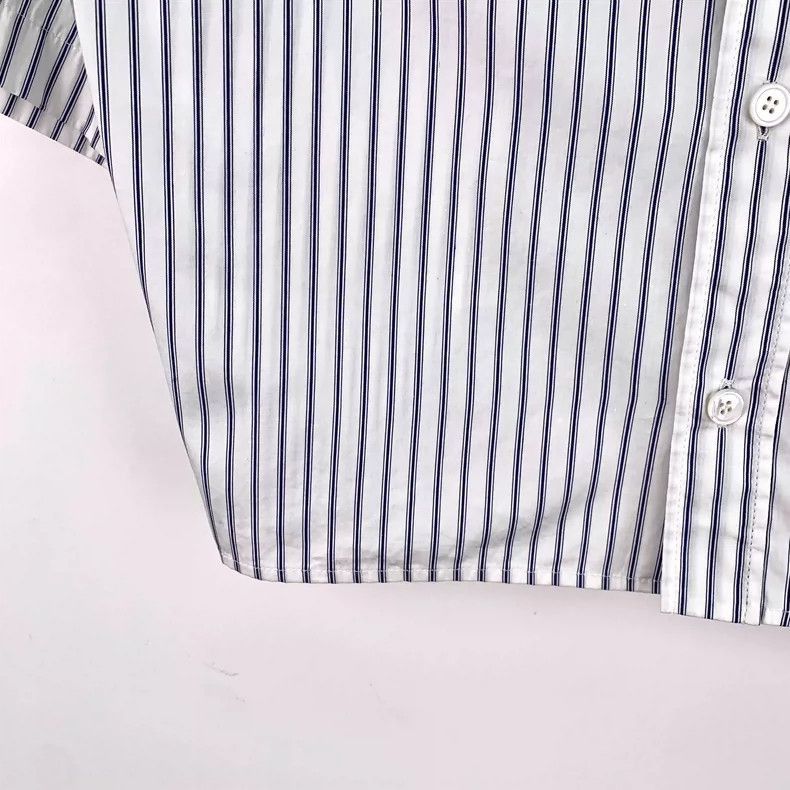 Celine Blue Striped Cotton Short Sleeve Shirt Size XXS / US 00 / IT 34 - 4 Thumbnail