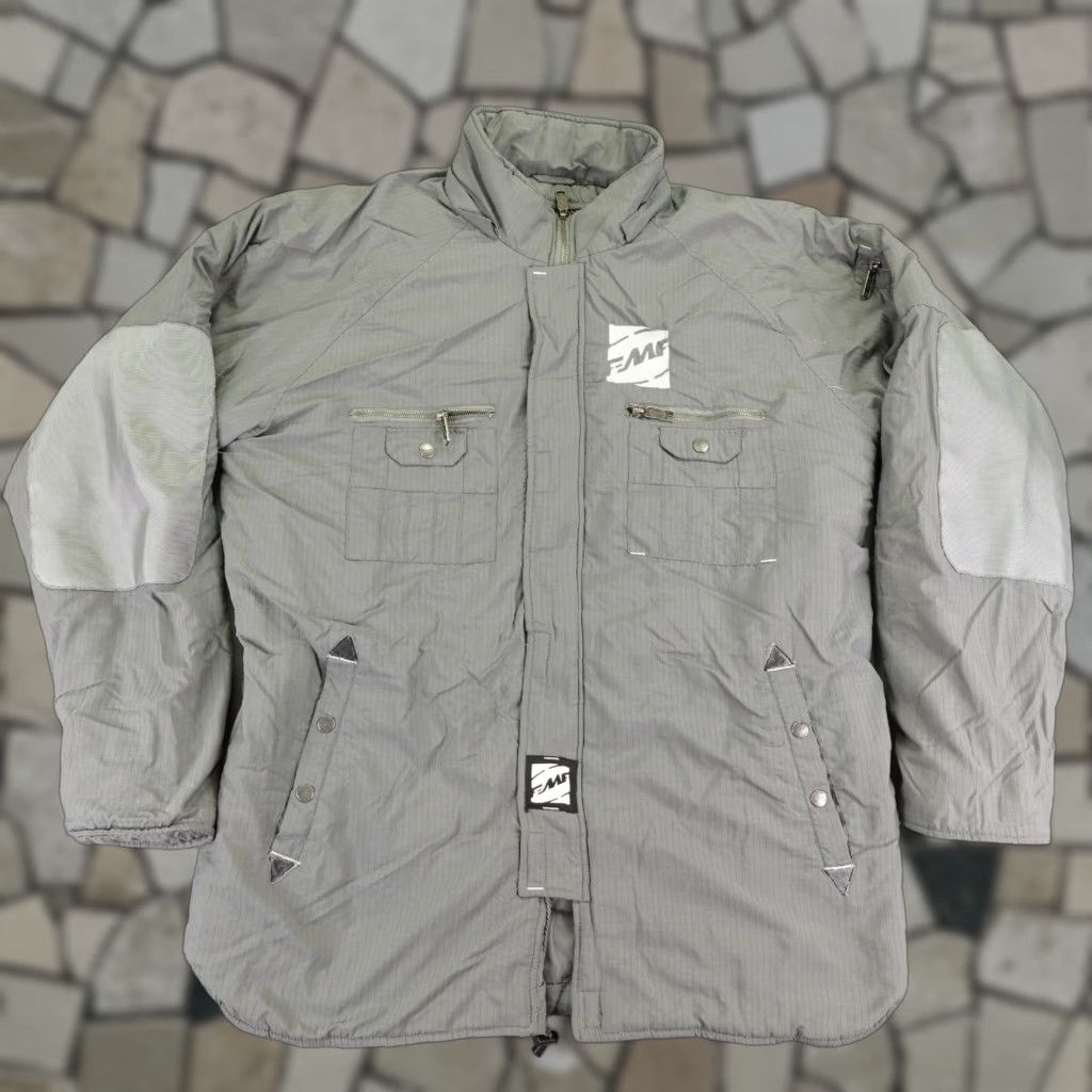 FMF Jacket Mens 2XL Gray Quilted Motorcycle Jacket Zip Pockets Stand-Up Collar Racing Workwear Casual