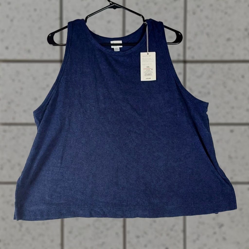 Vintage VINTAGE A New Day Womens Tank Top 2XL Navy/Blue Sleeveless Round Neck Cotton Polyester Regular Solid Basic Shirt Womens Size XXL / US 16-18 / IT 52-54 - 1 Thumbnail