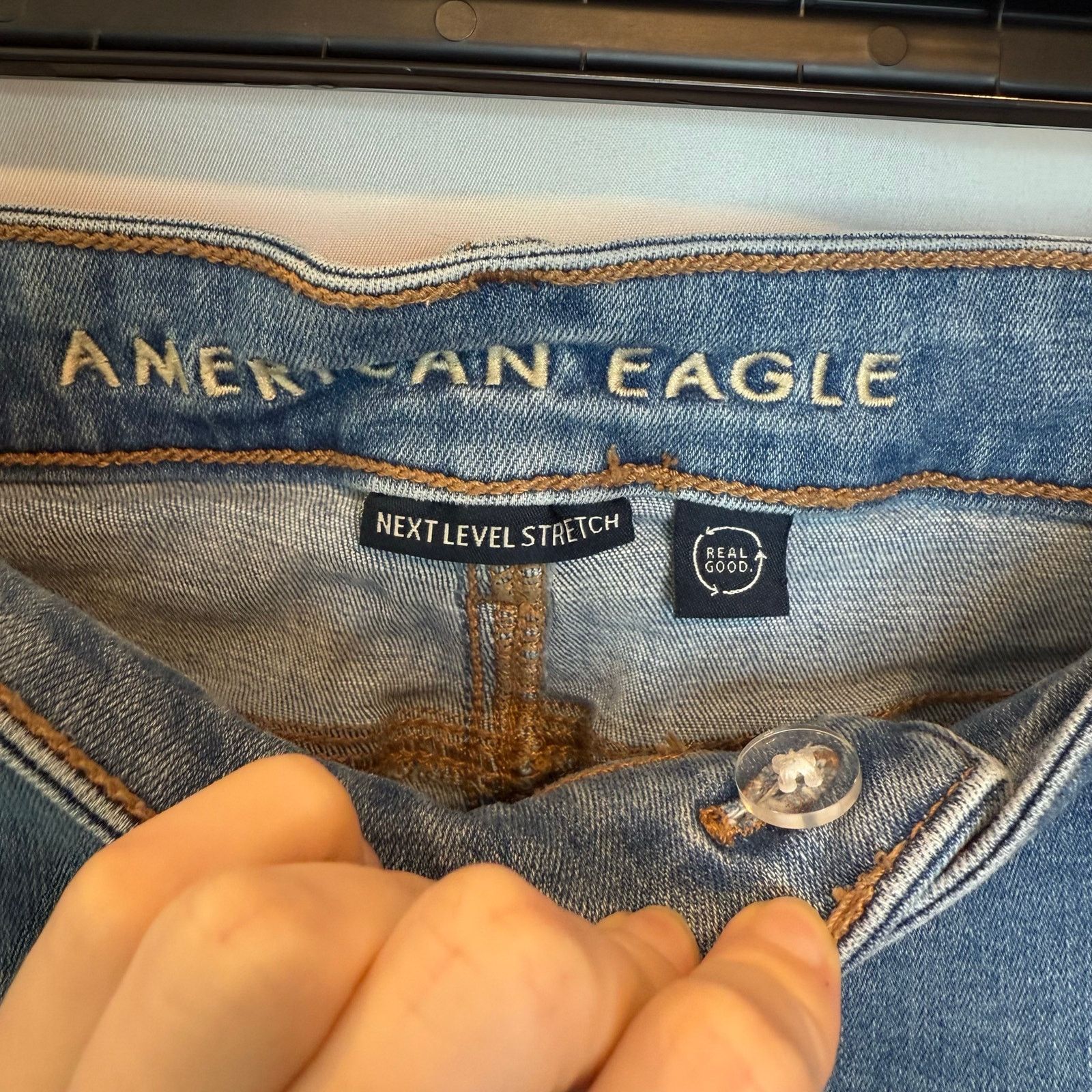 American Eagle Outfitters American Eagle High Rise Skinny Kick Jeans 16R Denim Asym Size 38" / US 16 / IT 52 - 6 Thumbnail