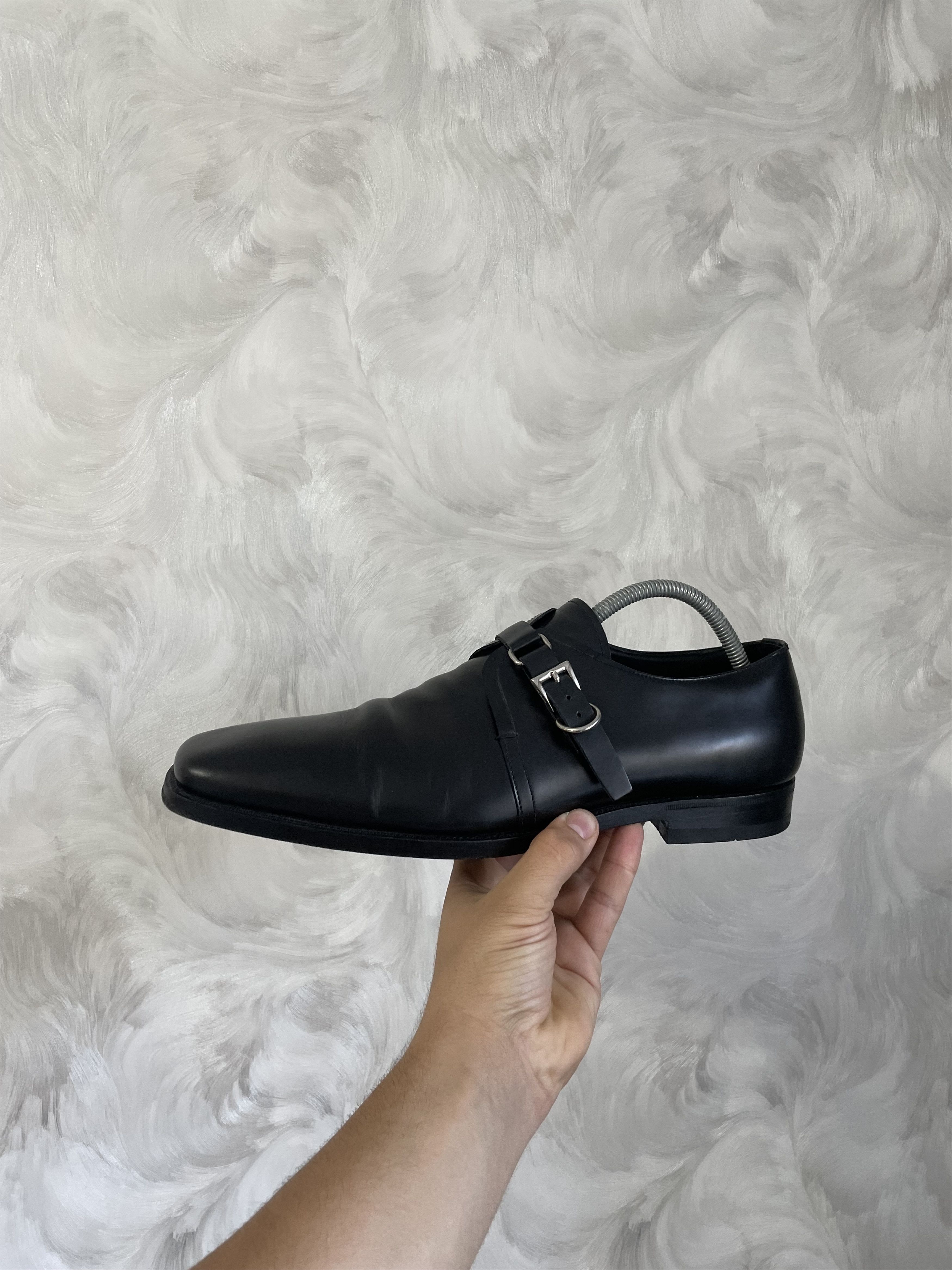 image of Prada Men's Monk Strap Shoes Size Us 13 Black Leather Soles