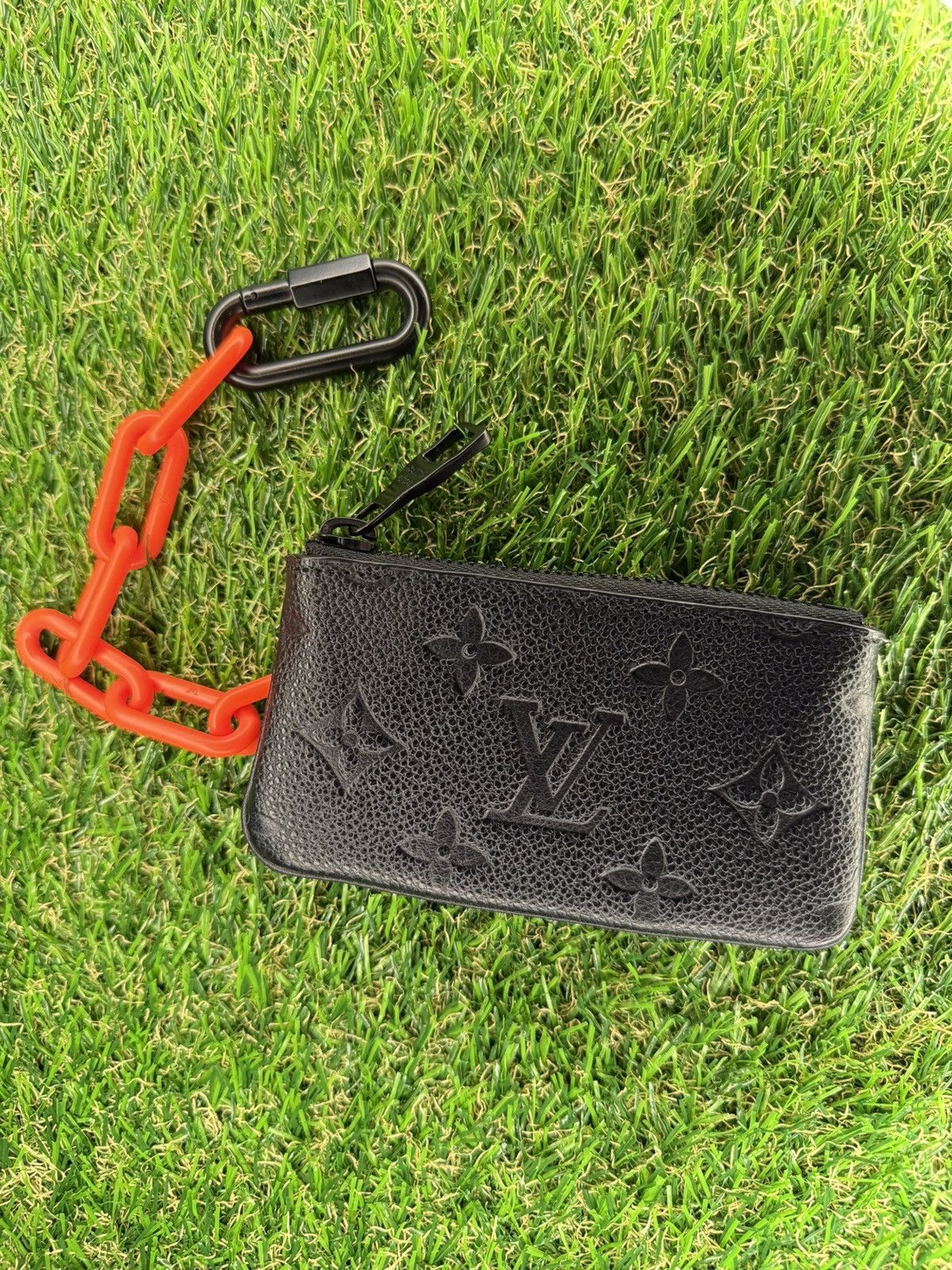 Louis Vuitton GRAIL🦄📜LV X Virgil Black Leather Orange Chain Coin/Key Pouch Size ONE SIZE - 14 Thumbnail