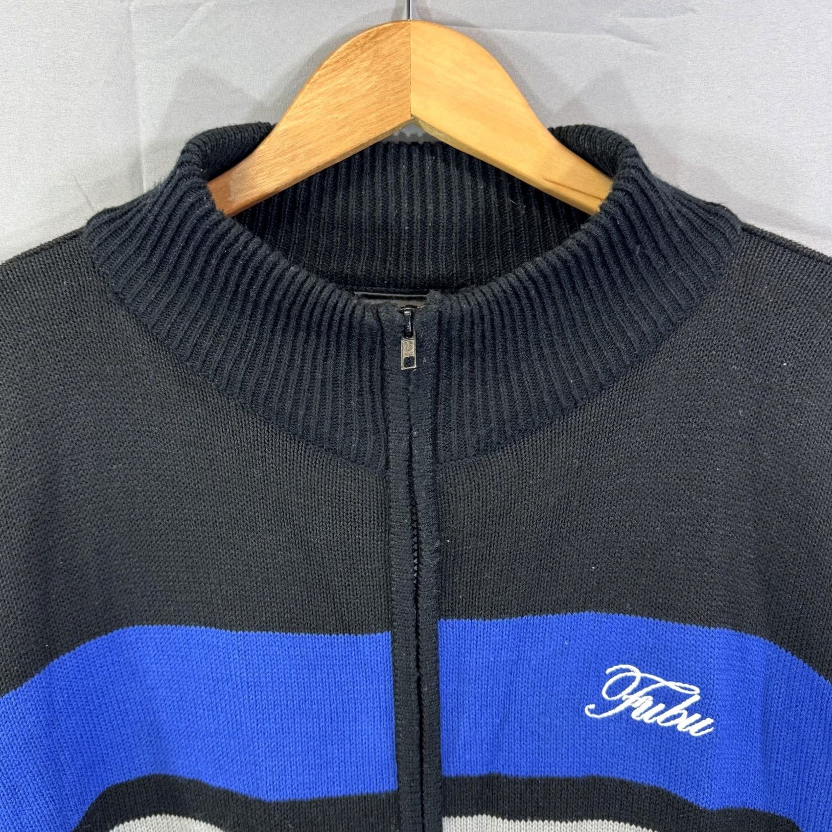Fubu FUBU Sweater Mens 3XL Black Blue White Striped Full Zip Knit Pullover Streetwear Mens Size US XXL / EU 58 / 5 - 3 Thumbnail