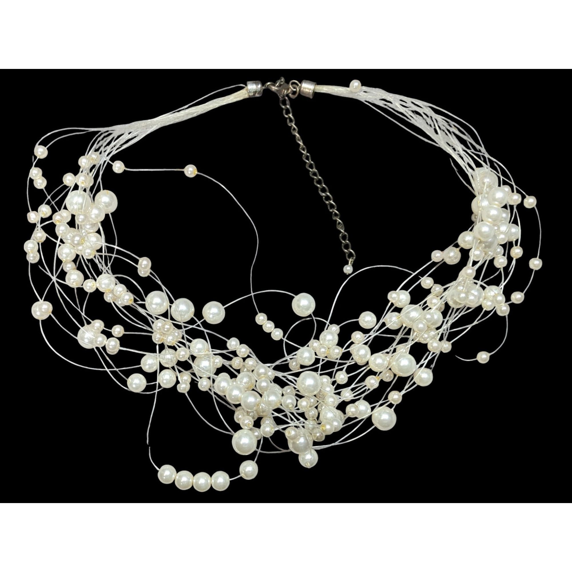 Other Vintage Glass Pearl White Multi-Strand Floating Necklace Wit Size ONE SIZE - 1 Thumbnail