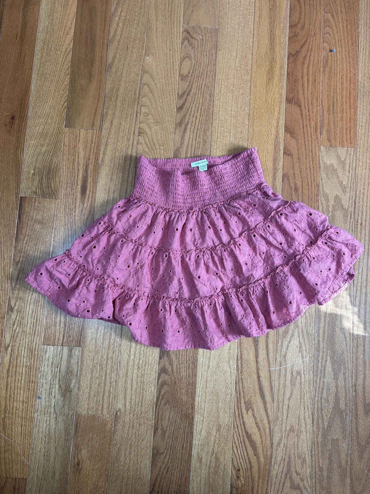 American Eagle Outfitters AE Boho cottage core Fairy Pink Eyelet Ruffle Mini Skirt XS Size 26" / US 2 / IT 38 - 1 Thumbnail