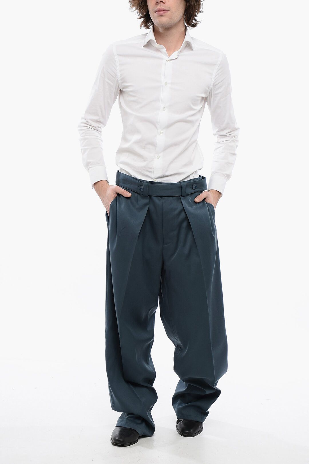 Jil Sander og1mm0625 Straight Leg Virgin Wool Pant in Blue Size US 32 / EU 48 - 4 Thumbnail