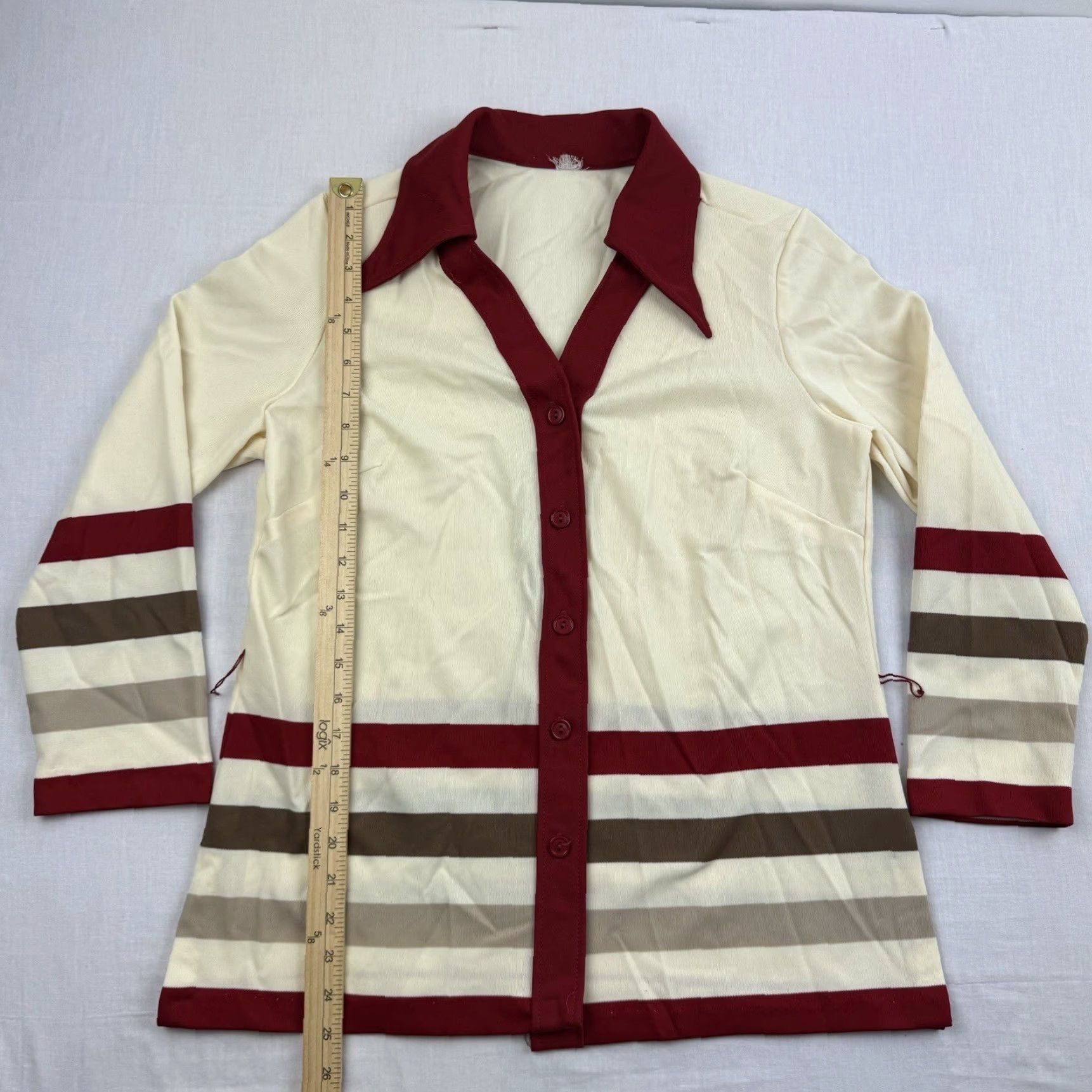 Vintage VINTAGE Blouse Womens Large Cream Red Button-Up Collared USA 70s 60s Long Sleeve Ivory Womens Large Size L / US 10 / IT 46 - 7 Thumbnail