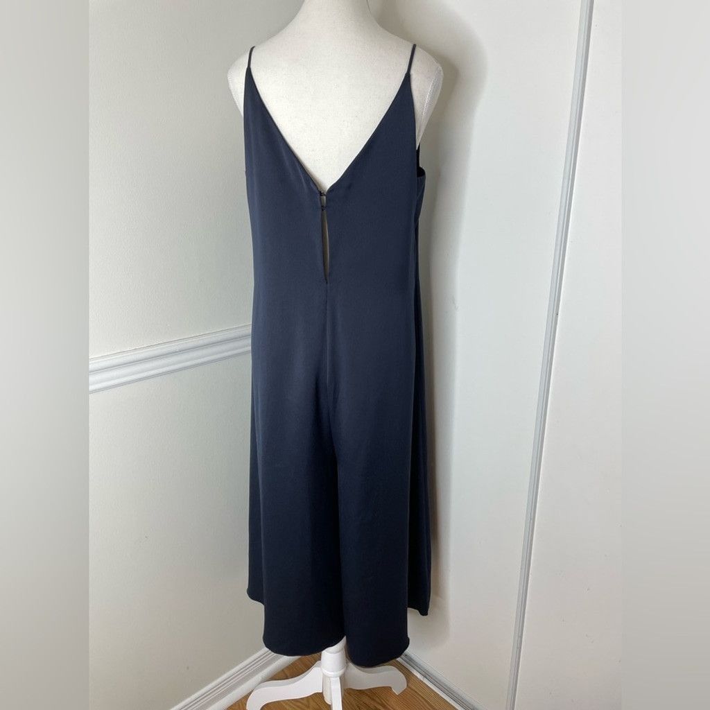 Mango Mango Premium Navy Satin WideLeg CullootteCropped Jumpsuit S Size 27" / US 4 / IT 40 - 7 Thumbnail