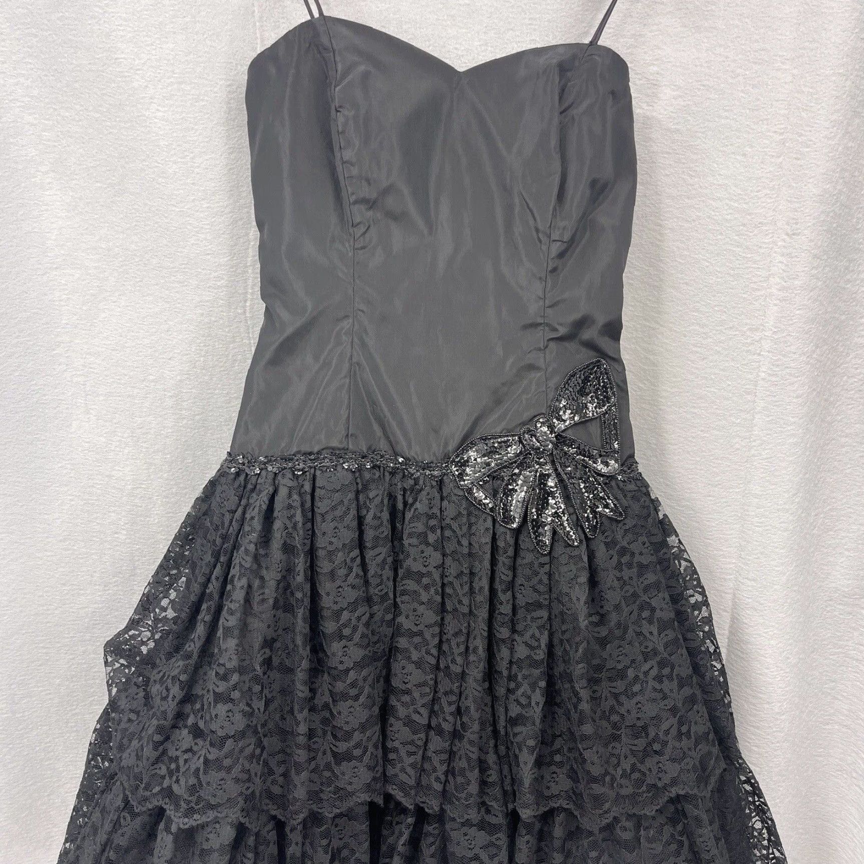 Vintage VINTAGE Loralie Party Dress Womens 6 Black Lace Tiered 1990s Glam Rock Size M / US 6-8 / IT 42-44 - 5 Thumbnail