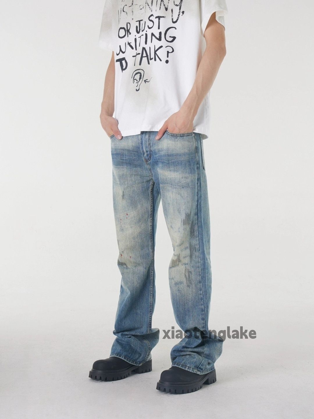 Jean × Vintage washed faded skate hiphop rusty paint stain jeans Size US 32 / EU 48 - 6 Thumbnail