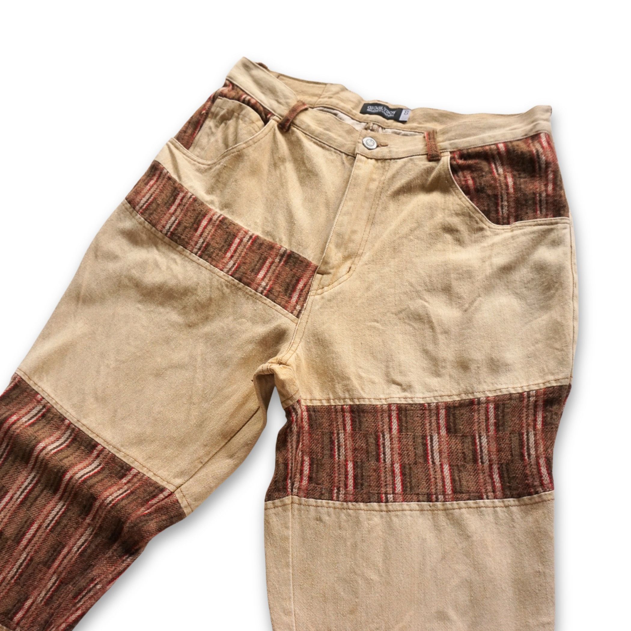 Japanese Brand GIGGLYROY Cotton & Wool Patchwork Jeans Size US 31 - 4 Thumbnail