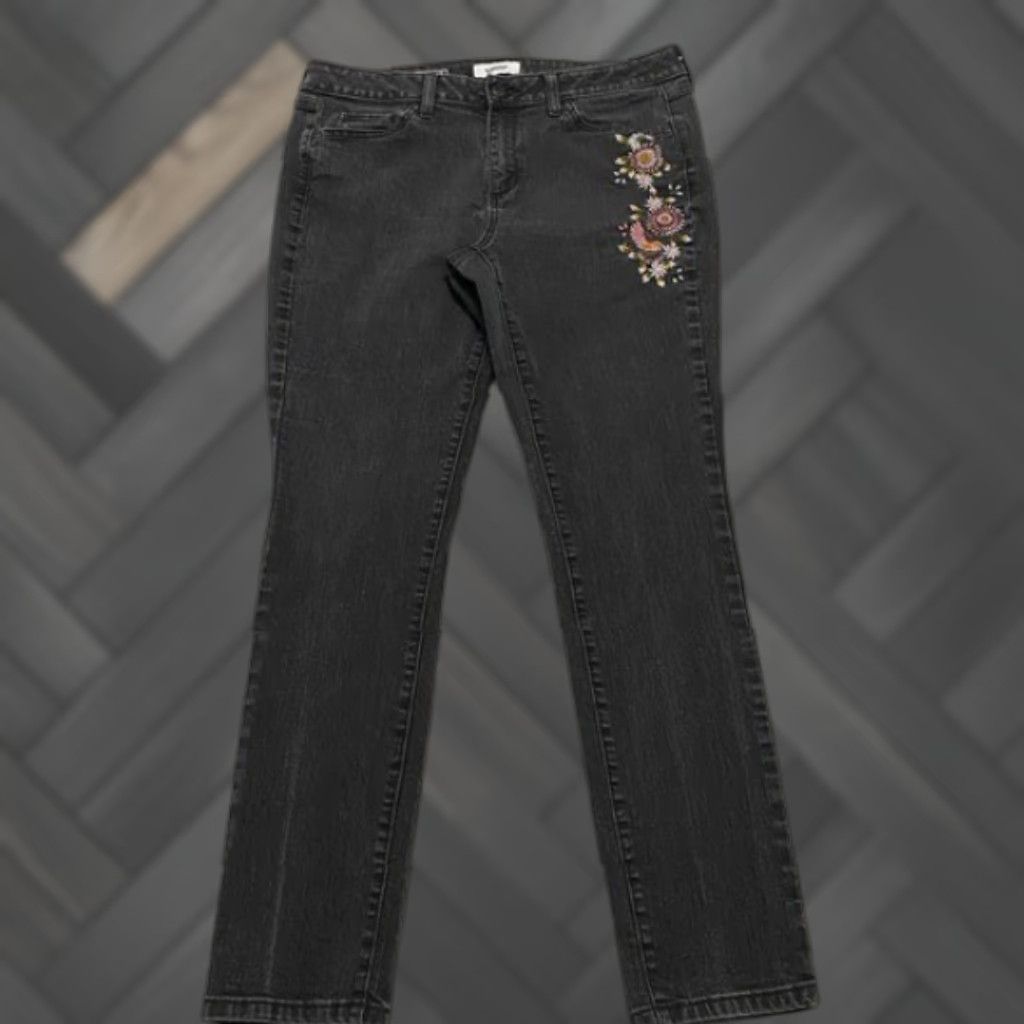 Denime Sonoma Womens Size 14 Black Wash Denim Skinny Floral Embroidered Jeans Size 36" / US 14 / IT 50 - 1 Thumbnail