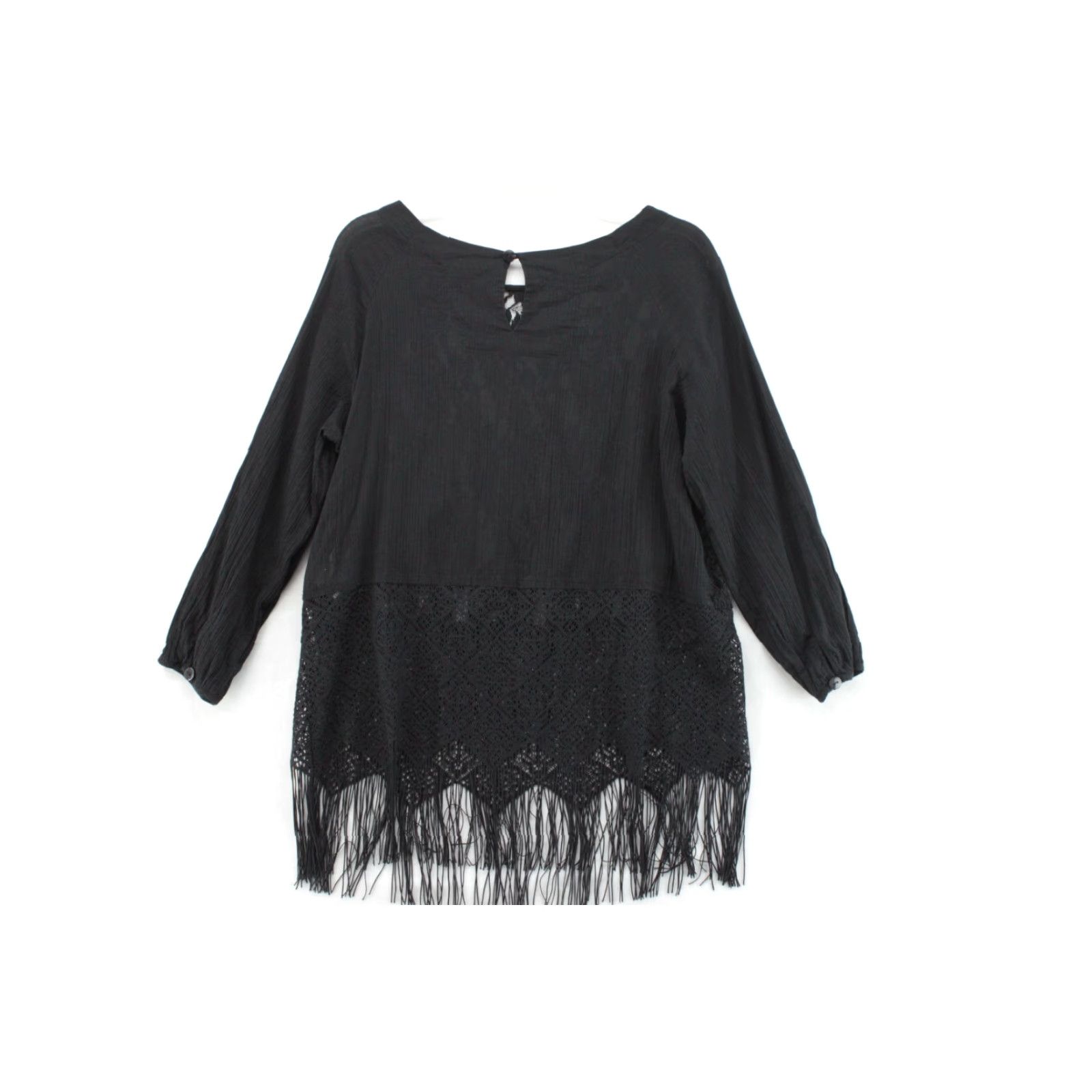 Free People Free People Shirt Women Medium Black Fringe Lace Windows of Lace Festival Concert Goth Size M / US 6-8 / IT 42-44 - 5 Thumbnail