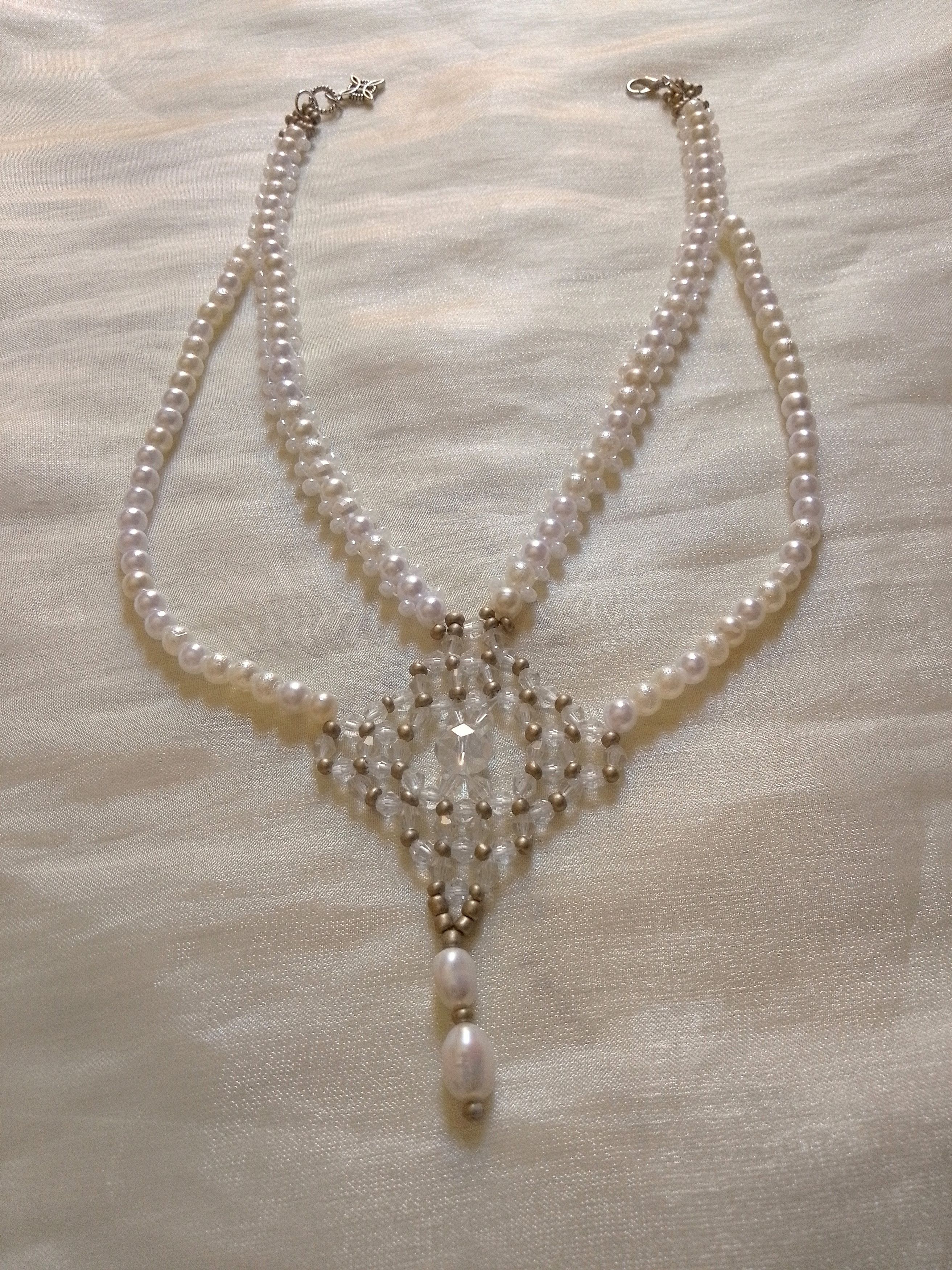 Handmade Necklace Vintage style with dangling freshwater pearls Size ONE SIZE - 6 Thumbnail