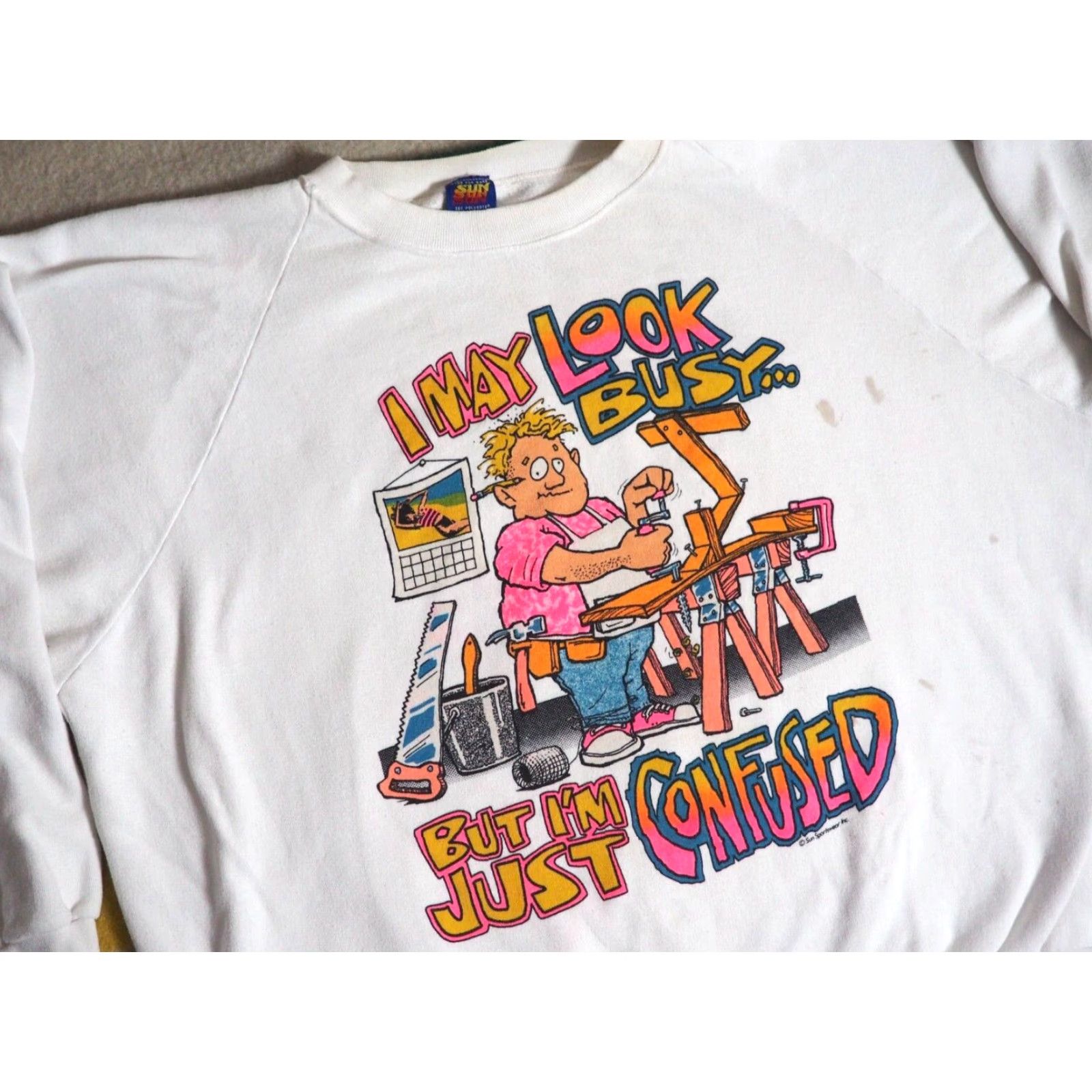 Vintage VTG 80s Sportswear Sweatshirt Pullover Crew Neck Long Sleeve White 3XL Graphic Print Mens Fans/Graphic 80s Decade 80s Vintage Size US XXL / EU 58 / 5 - 3 Thumbnail