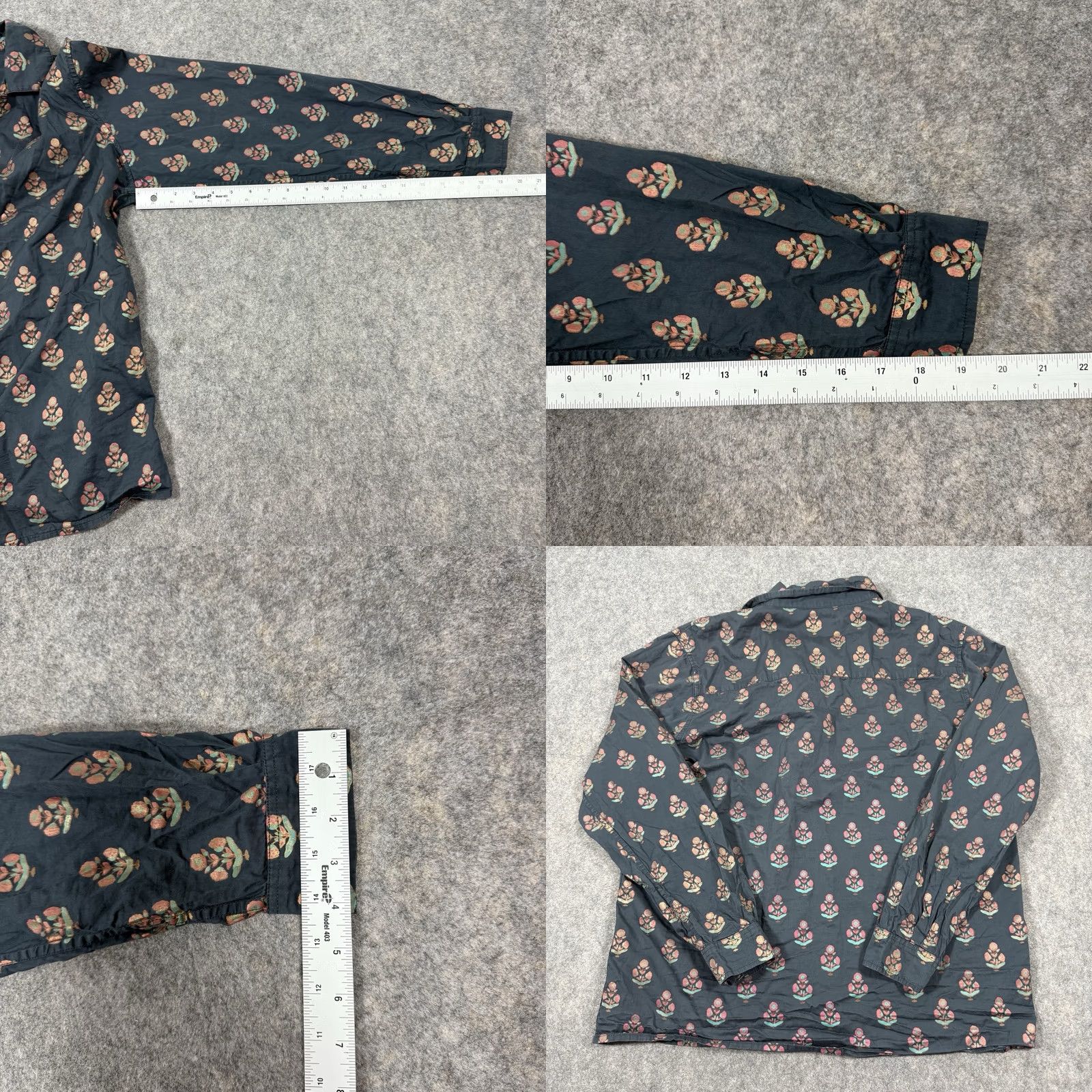 Vintage Perte D’ego Shirt XL Black Floral Print Button-Up Long Sleeve Men’s Regular Fit Size 46R - 10 Thumbnail