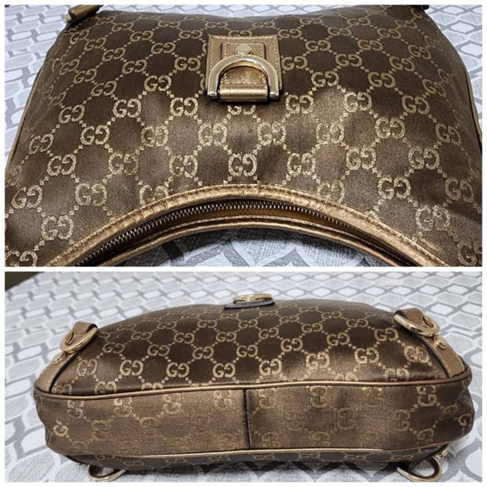 Gucci GUCCI GG Fabric Abbey Medium D-Ring Hobo Bag Gol Golden Brwn Size ONE SIZE - 10 Thumbnail