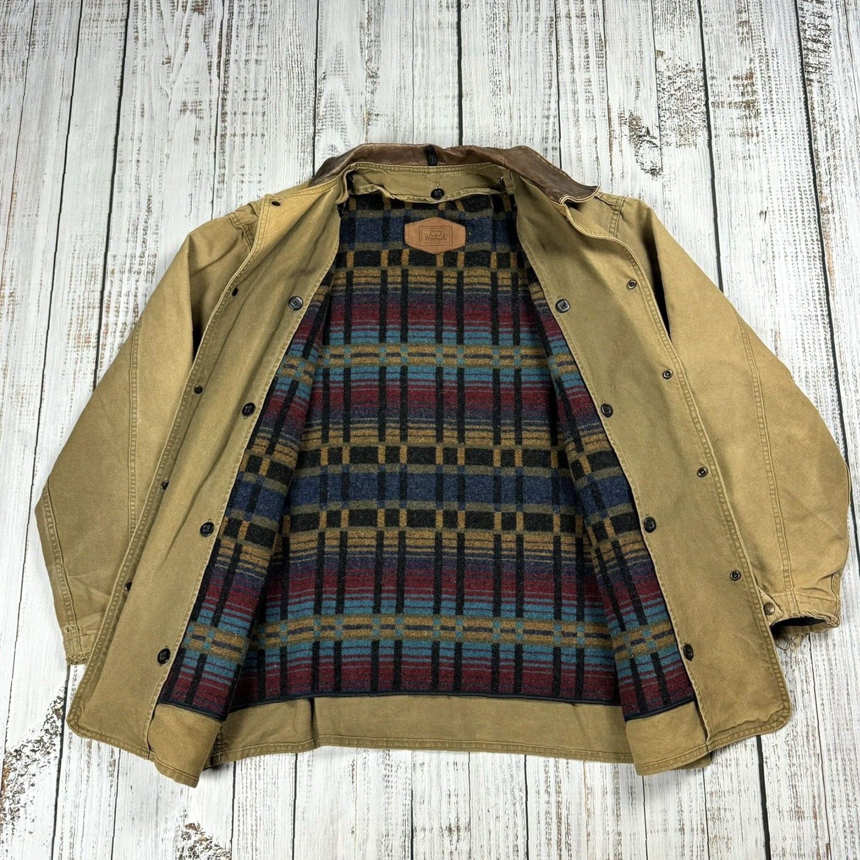 Vintage VINTAGE Woolrich Southwest Aztec Wool Blanket Lined Barn Chore Coat Jacket - Mens L Green/Brown - USA Made - Wool Woolrich Chore Coat Size US L / EU 52-54 / 3 - 2 Thumbnail
