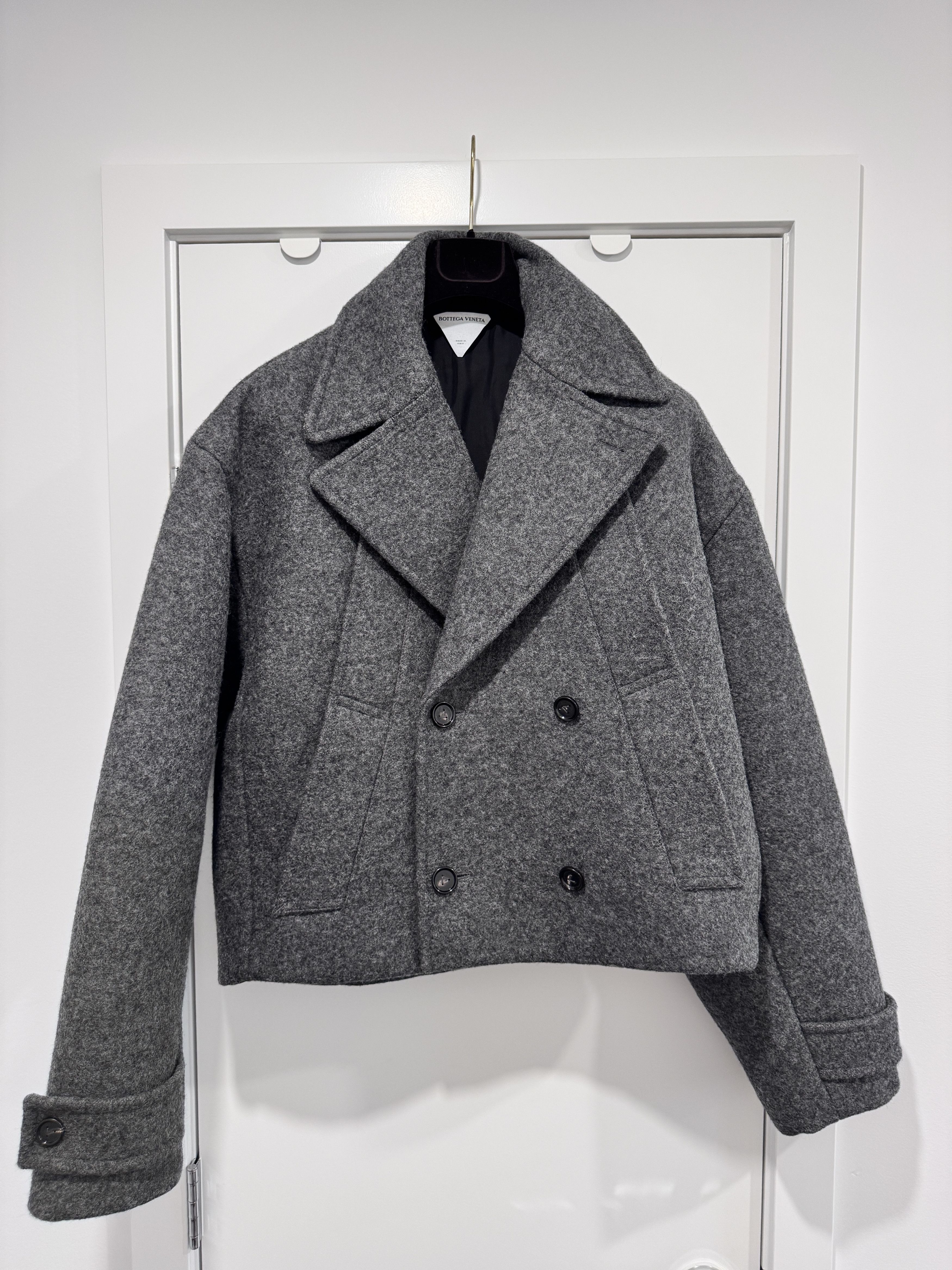 Bottega Veneta Grey Wool Cropped Coat