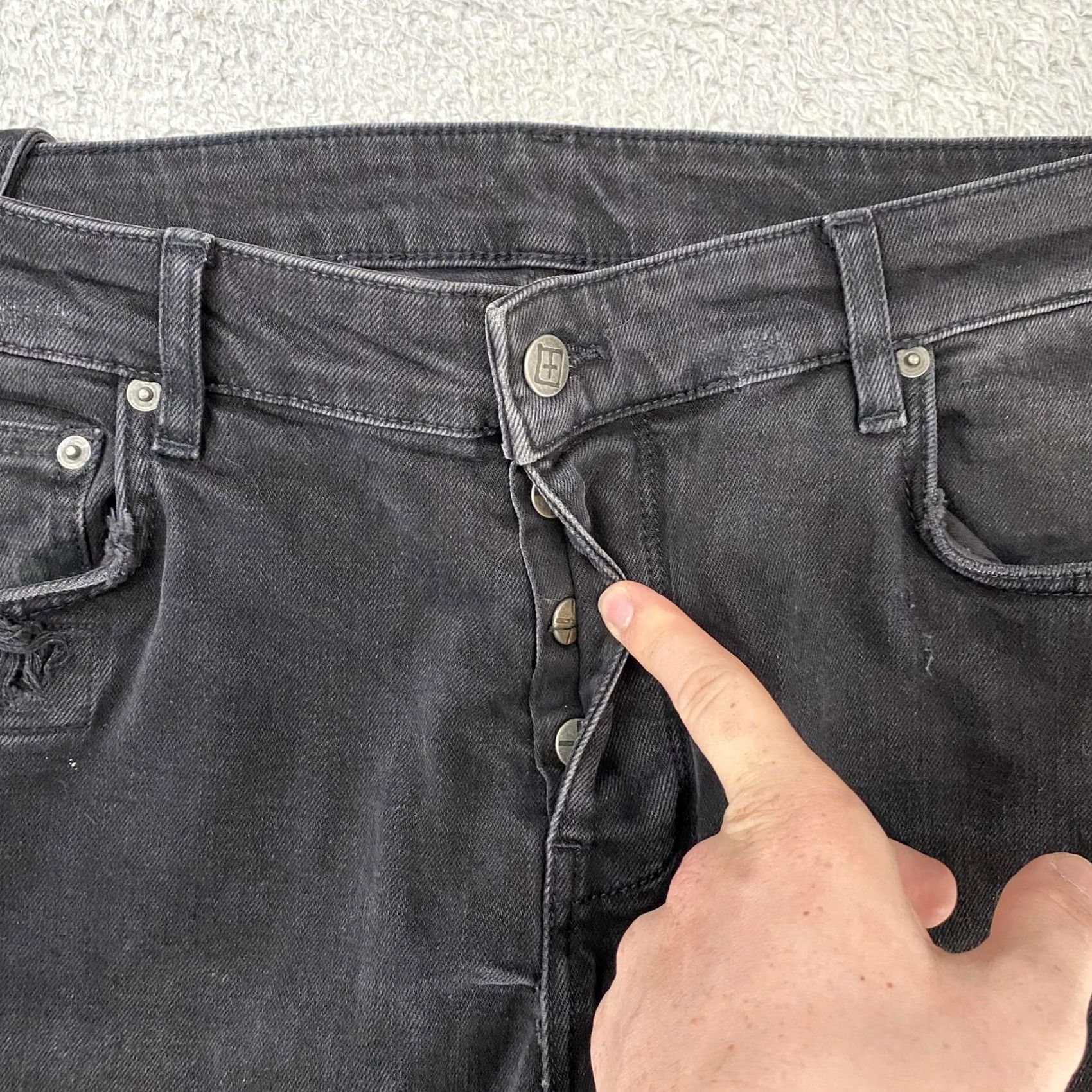 Ksubi Ksubi Jeans Mens 36 Black Distressed Skinny Straight Stretch Denim Button Fly Jeans Size US 36 / EU 52 - 4 Thumbnail