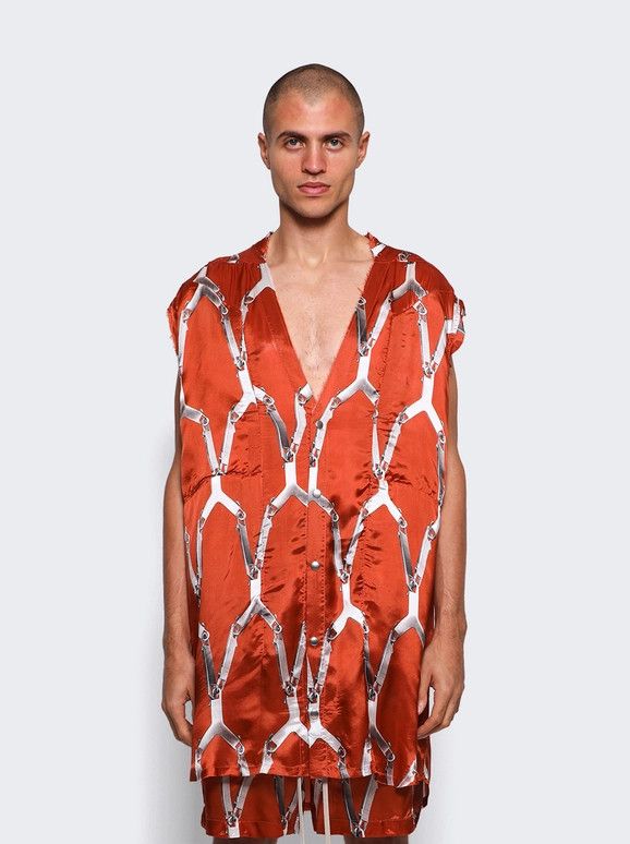 Rick Owens o1y0325 Patterned Shirt in Orange/Silver Size US M / EU 48-50 / 2 - 2 Thumbnail