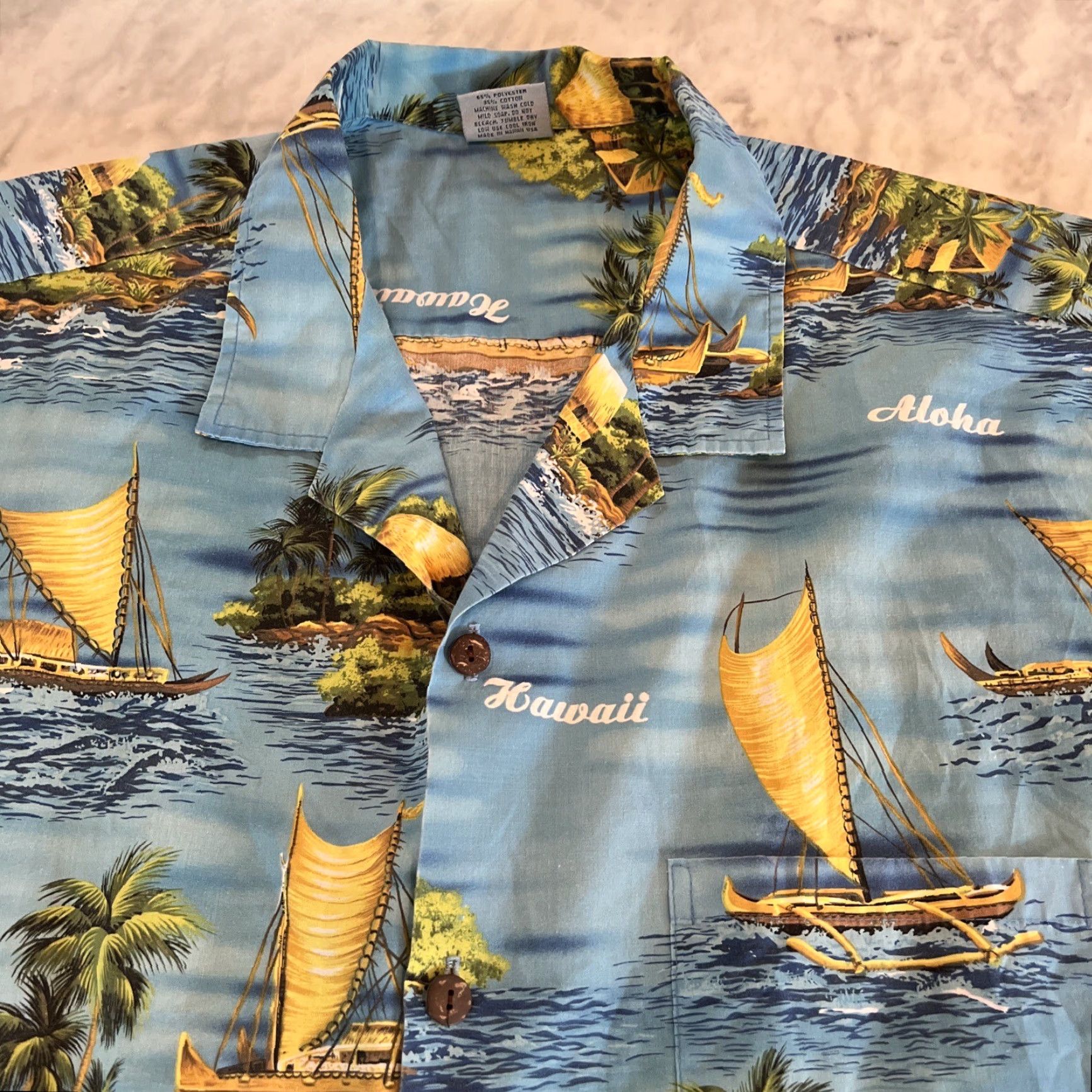 Vintage Royal Creations Hawaiian Shirt Mens 3XL Outriggers Island Blue Made in Hawaii Size US XXL / EU 58 / 5 - 4 Thumbnail
